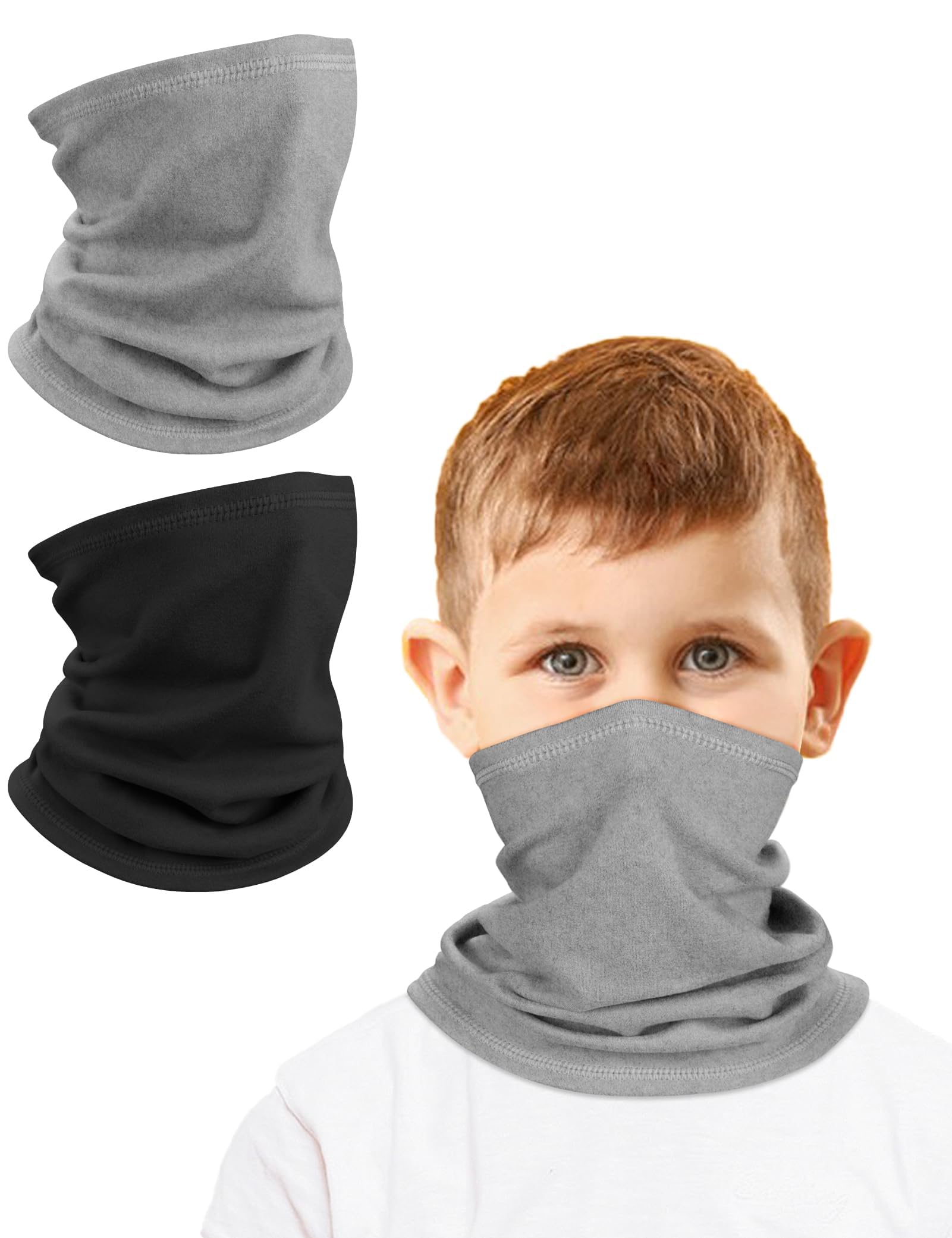 HEGCOIIE 2 stuks colsjaal voor kinderen, fleece colsjaal, halswarmer, halswarmer, halsdoek, winddicht, skimasker, warm, voor outdoor, skiën, fietsen, zwart zwart., 7.87 x 11.81 inch