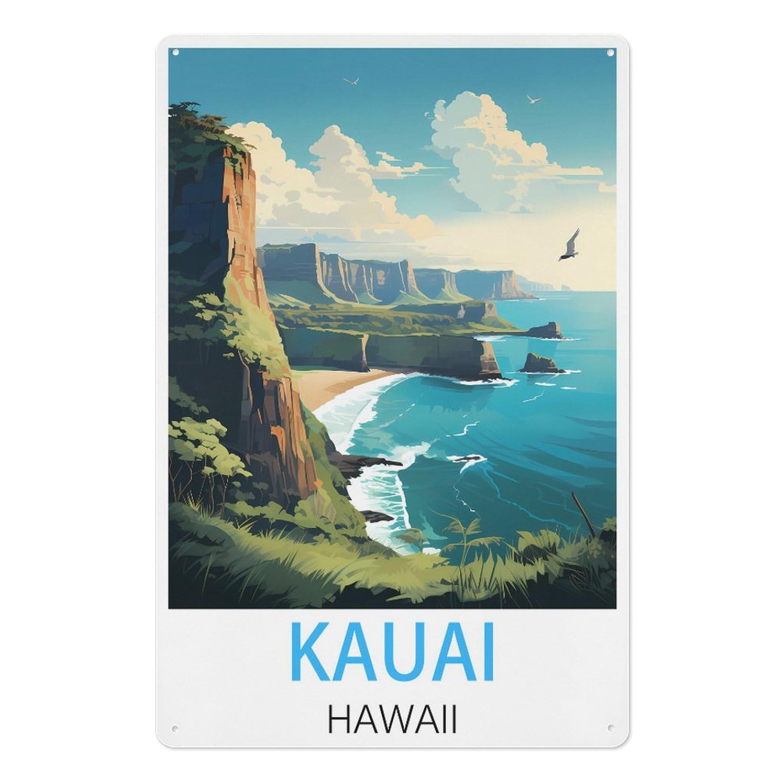 Kauai Hawaii Retro Design Tin Paintings Vintage Tin Sign 08x12inch(20x30cm) Wall Art for Home Office Bedroom Living Room Cafes Wall Decor