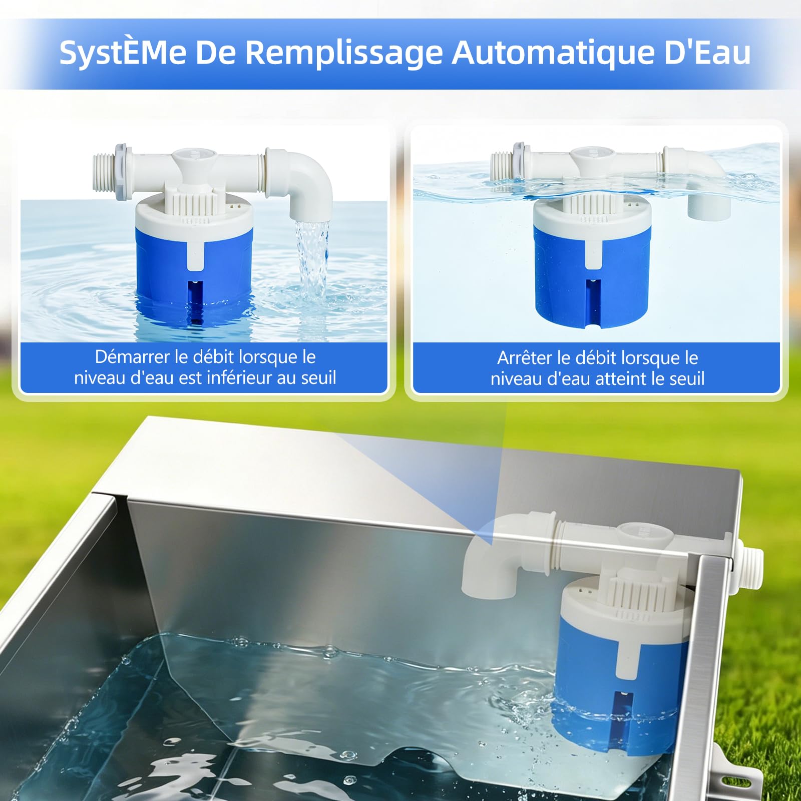 Abreuvoir Automatique 50L en Acier Inoxydable, Abreuvoir Extérieur Grande Capacité avec Vanne à Flotteur, Distributeur d'eau pour Chevaux, Vaches, Porcs, Chèvres et Grands Chiens Élevage