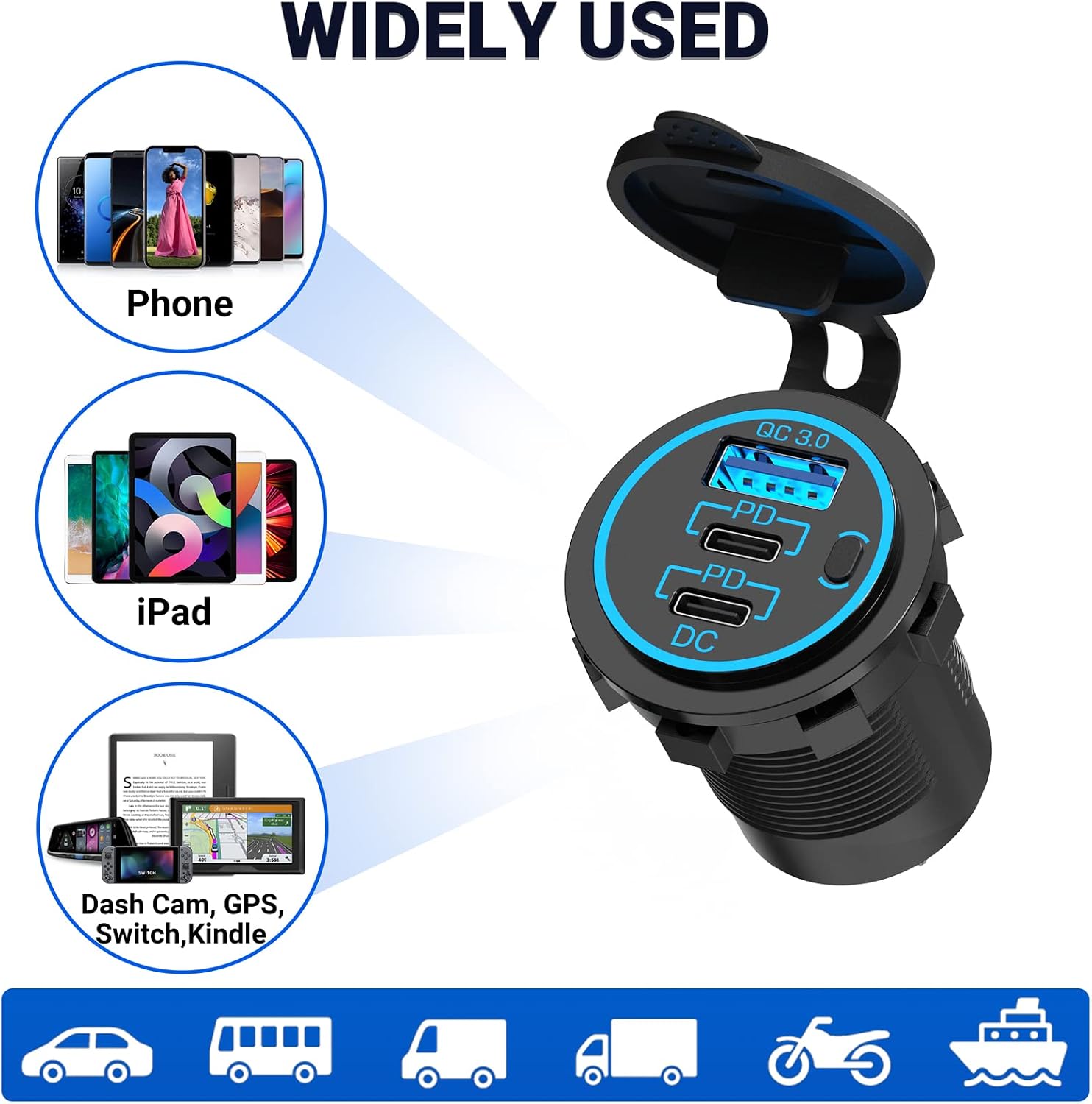 <2023NEW> PD 3.0 USB C Socket 12V Installation: Dual 20W Type C USB Socket Waterproof 12 Volt Adapter with Switch for Camper car Motorcycle Boat Truck Caravan