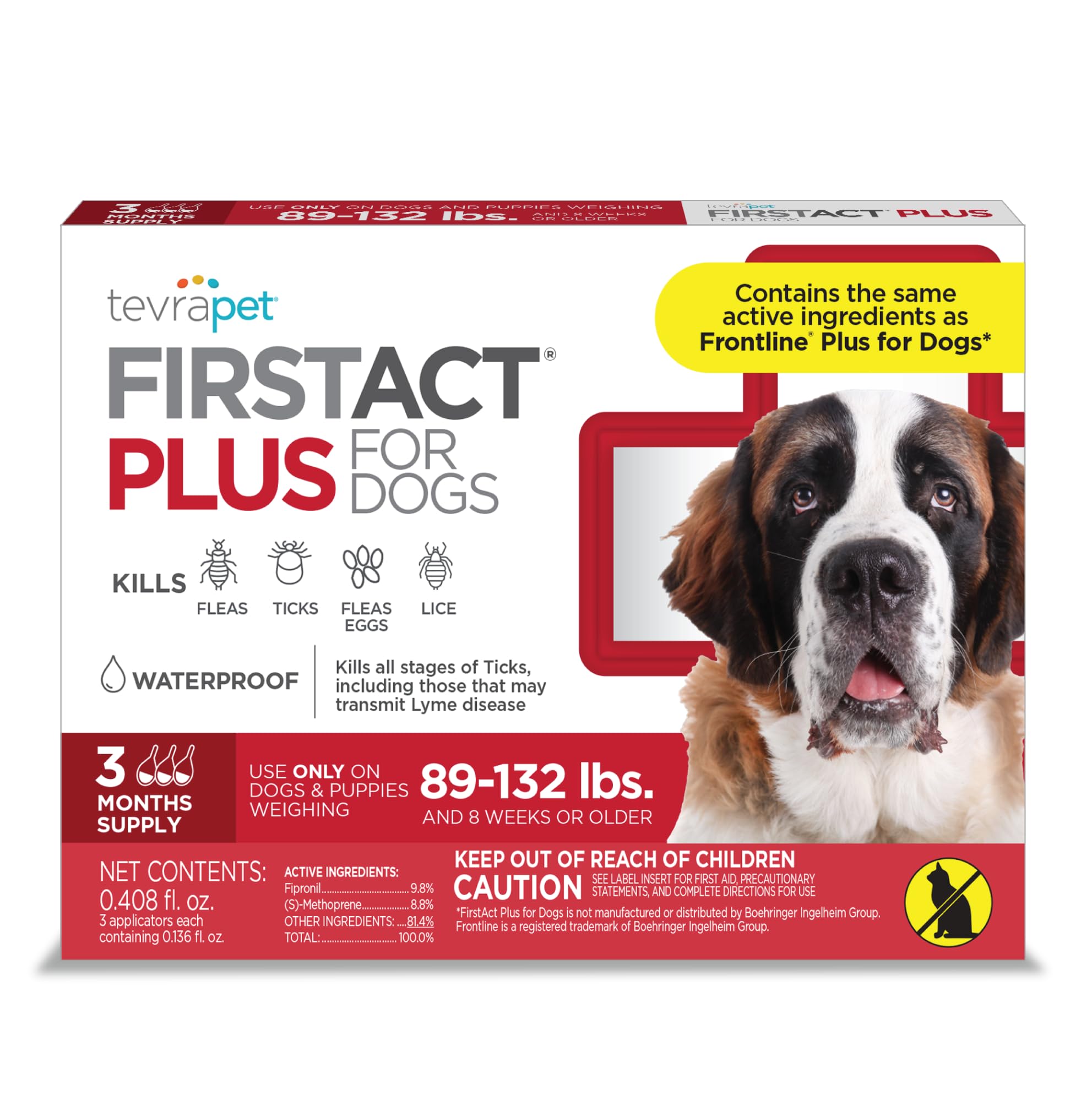 FirstAct Plus Flea Treatment for Dogs, Extra Large Dogs 89+ lbs, 3 Doses, Same Active Ingredients as Frontline Plus Flea and Tick Prevention for Dogs