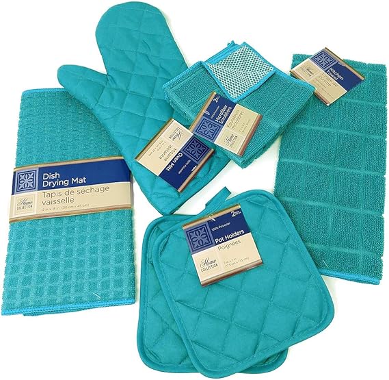 Kitchen Towel Set with 2 Quilted Pot Holders, Oven Mitt