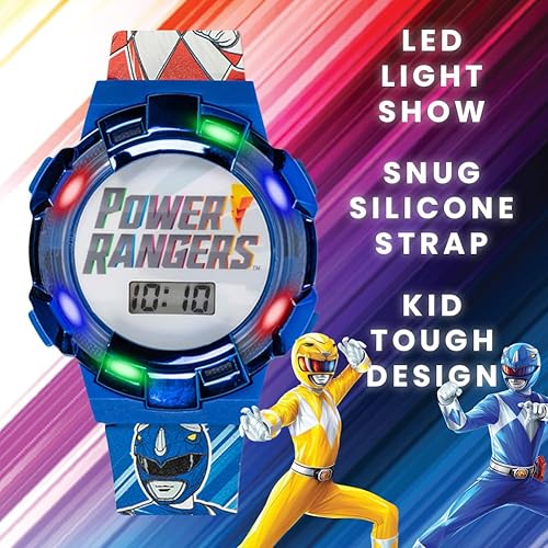 Miniatura 3 de Power Rangers - Reloj para niños, bisel iluminado con luces giratorias, pantalla LCD, fácil de leer, correa de plástico ajustable, perfecto para