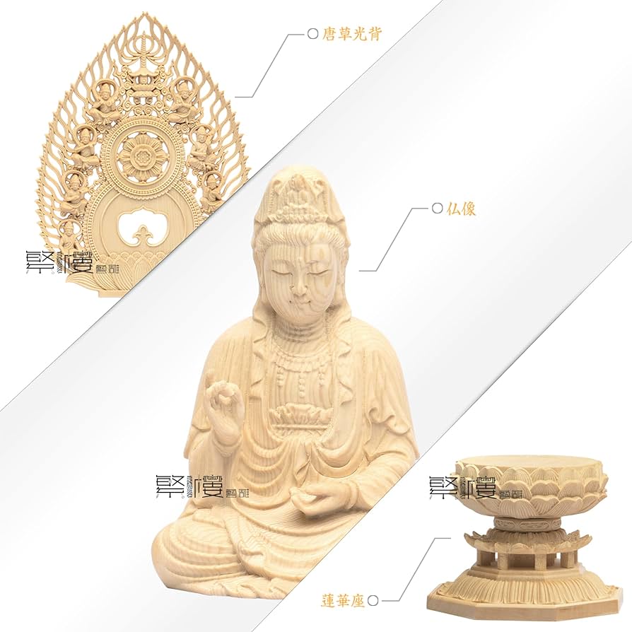 Amazon｜TheChanger 繁樓藝雕 仏像 仏壇仏像 観音菩薩 観音像 桧