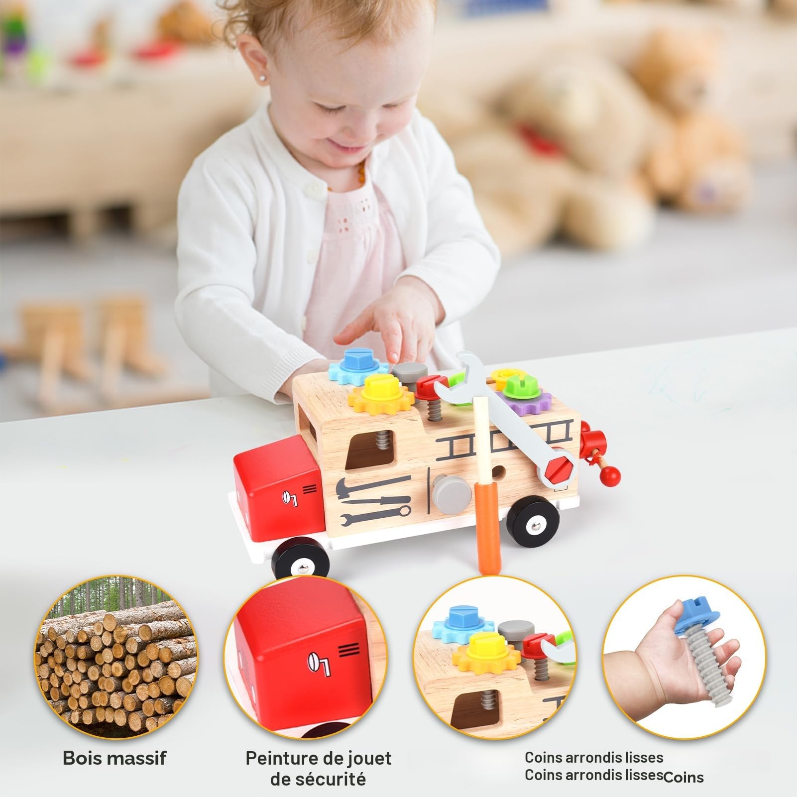 Coffret à Outils en Bois Montessori - Voiture Jouet Éducatif avec 30 Pièces, Jeu d'Imitation Bricolage pour Enfant, Cadeau Garcon Fille 2 3 4 Ans (Camion)