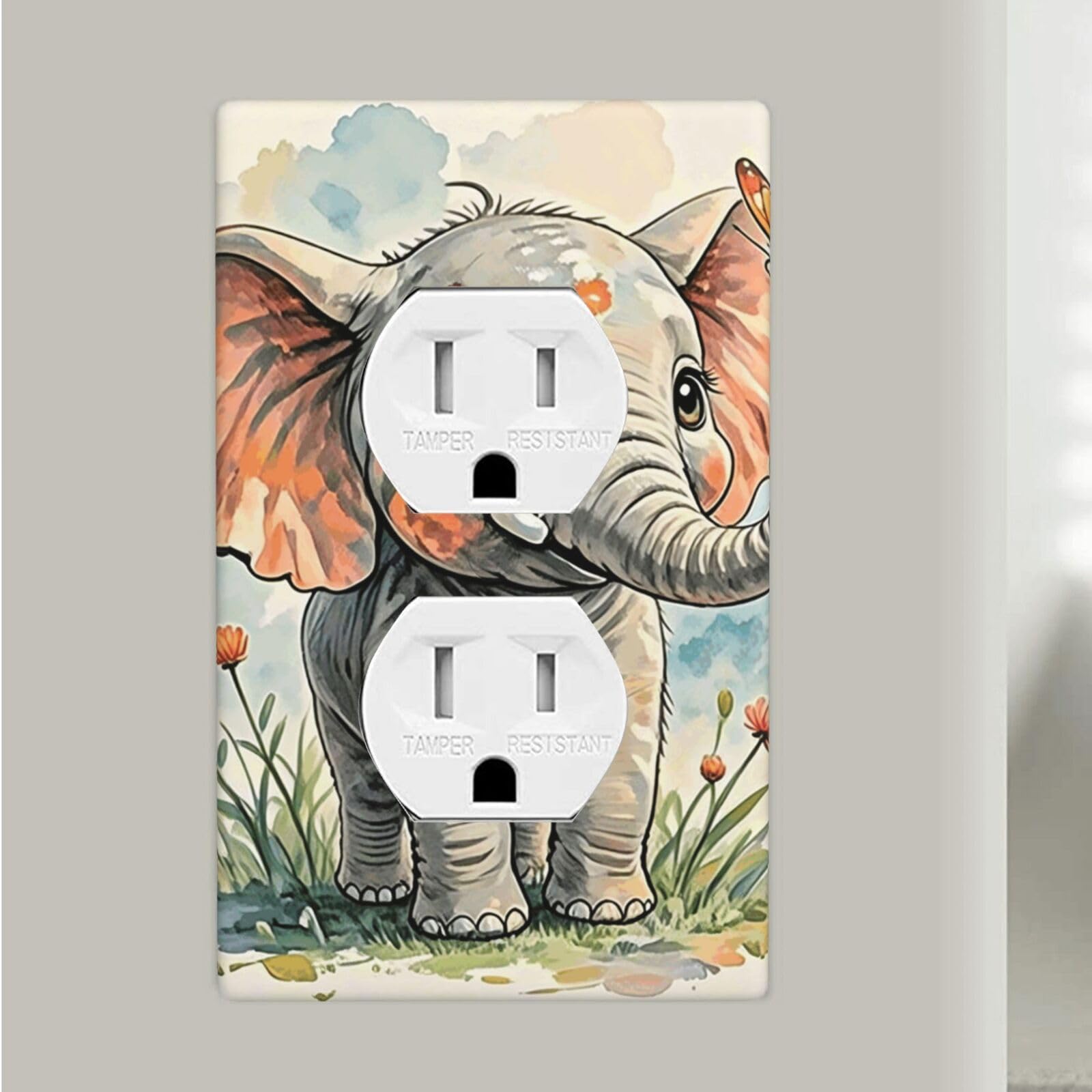 Elephants Duplex Outlet Covers Wall Plates 1-Gang Switch Outlet Electrical Cover Plate Unbreakable Polycarbonate Switchplate Cover Faceplate For Bathroom Kitchen Home Decor