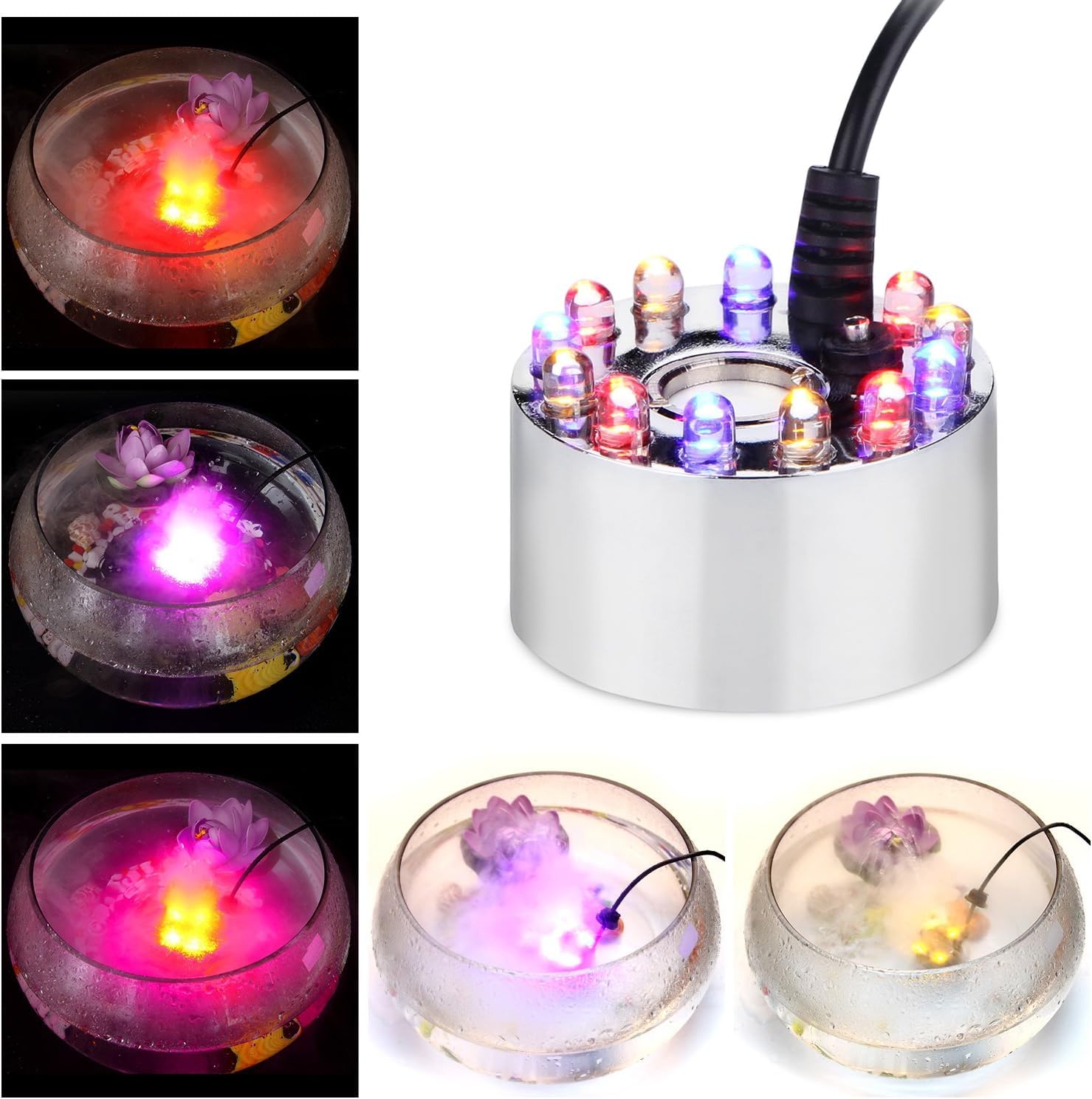 JERN Ultrasonic Mist Maker Fogger with 12 LED Lights, Water Fountain Fog Machine for Indoor Fountain, Aquarium, Fish Tank, Terrarium, Humidifier-picture-30