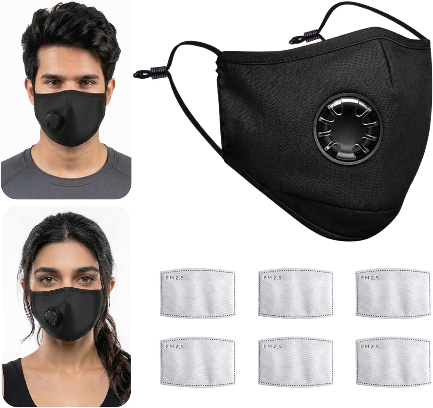 Yugan N99 Anti Pollution Reusable and Washable Face Masks with Replaceable N99 Filters, Unisex, With Valve