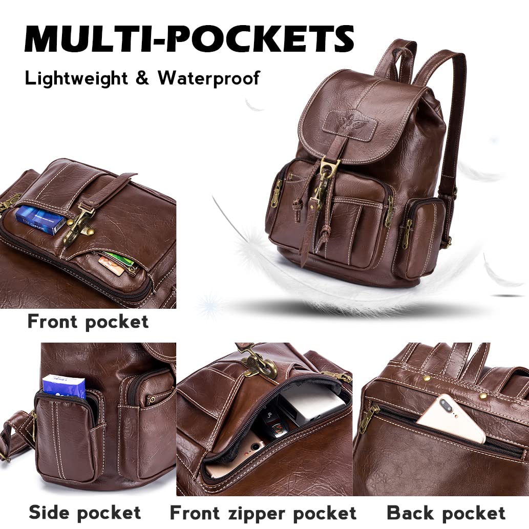 SPAHER Femme Sac à Dos Anti-vol Sacs à Main Portés Dos Femme en Cuir PU Sac d'école Étanche Sac d'épaule de Scolaire Café pour le Loisir