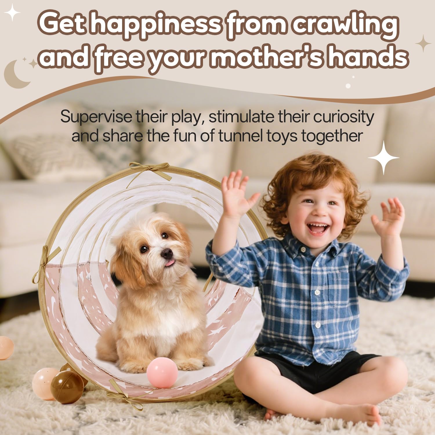 Tienda de campaña de túnel de juego para niños pequeños, túnel de bebé de 70 x 18 pulgadas para gatear en interiores, túnel de juego para que los niños gateen para bebés o mascotas, juguetes de 6