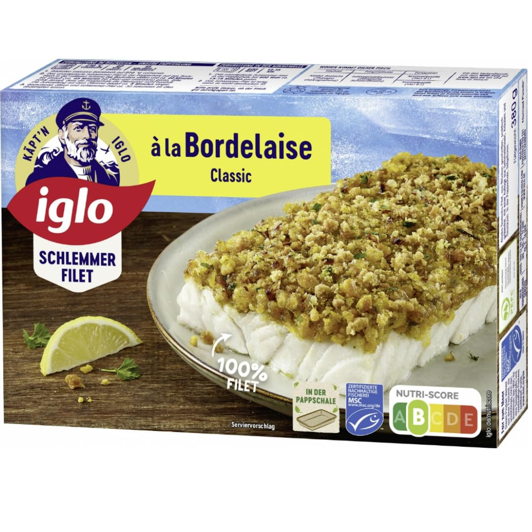 Iglo Schlemmer Filet à la Bordelaise Classic Fisch Filet 380 Gramm, 4 Er