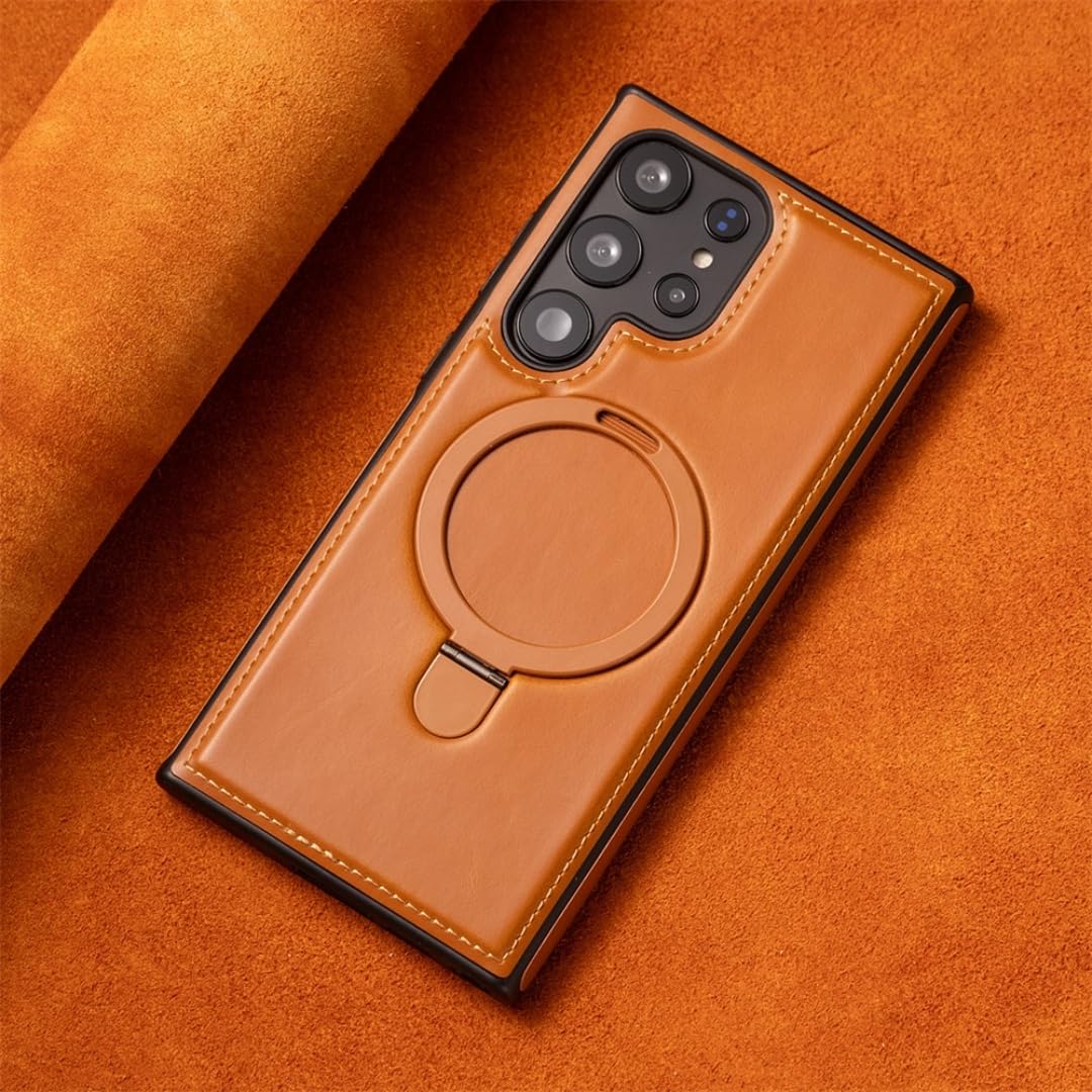 Biznesowy skórzany futerał magnetyczny w stylu retro do Samsunga Galaxy S26, S25, S24 Ultra, S23, S22 Plus, A15, z ładowaniem bezprzewodowym (do Samsunga S22Ultra/brązowy)