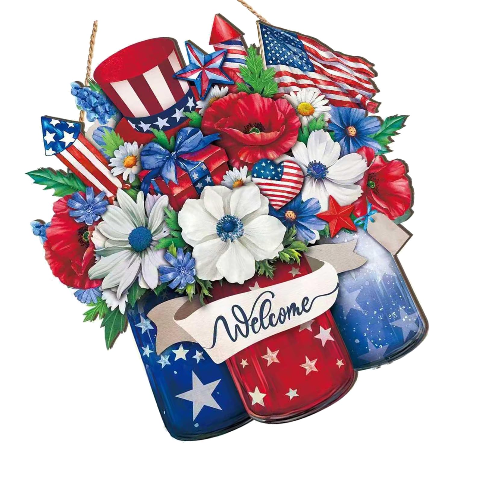 ZEPFJHE Independence Day Wooden Hanging Wreath for Holiday Decorations and Giving Independence Day Wooden Door Sign