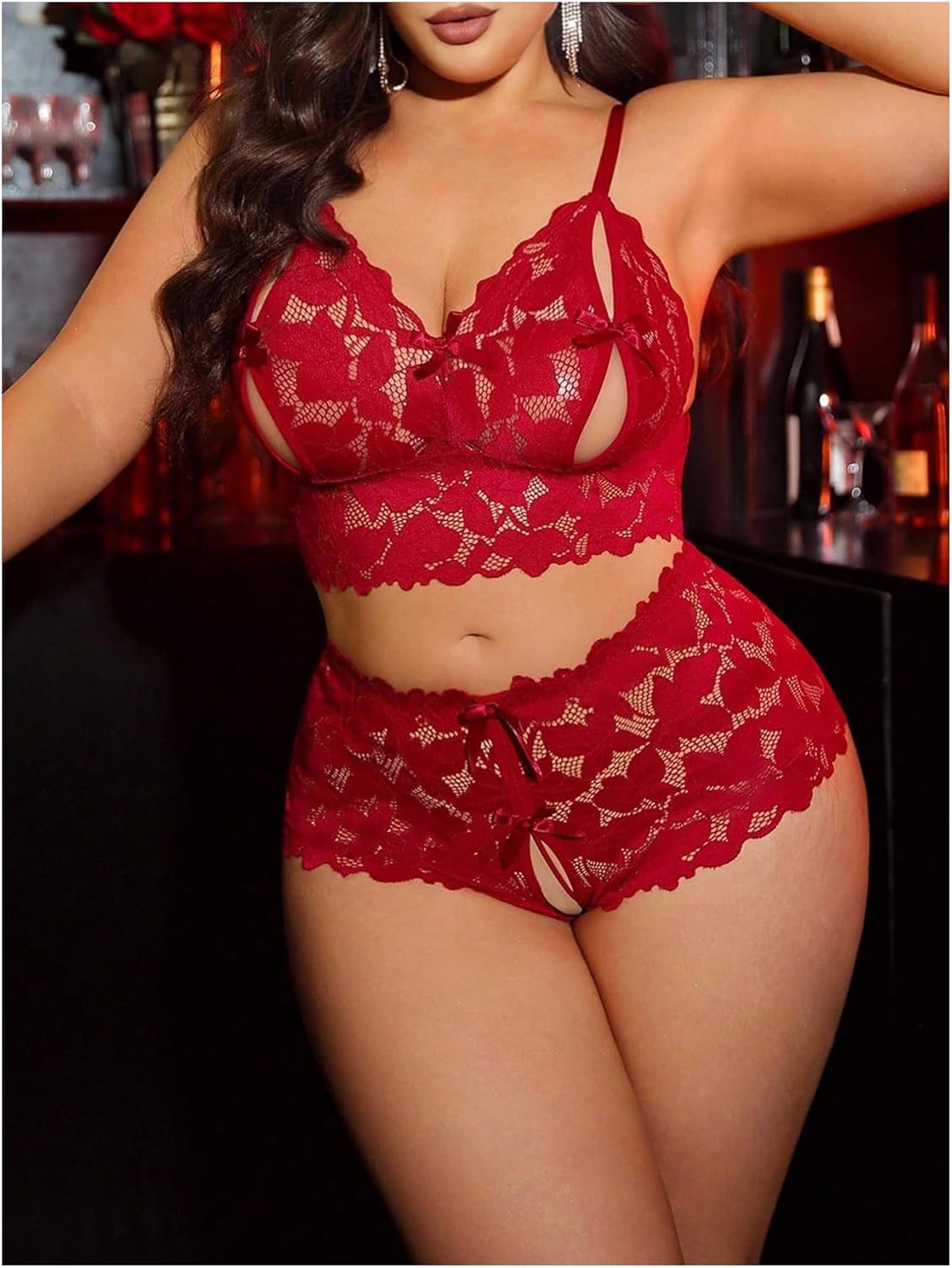 SOLY HUX Women's Plus Size Lace Lingerie Set Cut Out Wireless Bra and Boyshorts Underwear Sets - Image 5