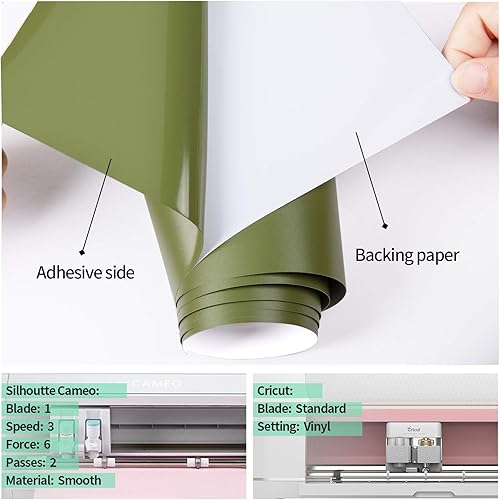 Miniatura 3 de Gatichetta Rollo de vinilo autoadhesivo permanente para manualidades, de 12 pulgadas x 10 pies, para Cricut, Silhouette y Cameo, verde oliva mate 01