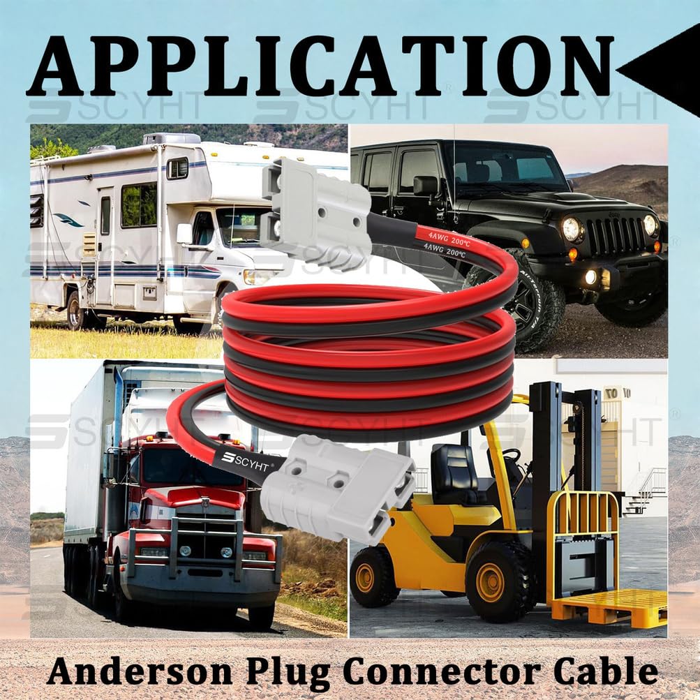 Wtyczka Anderson 120 A z kablem połączeniowym 4AWG Wtyczki wózków widłowych elektrycznych jeden do jednego do wymiany akumulatora litowego Podwójne kable ładowania,0.5m cable 2pcs