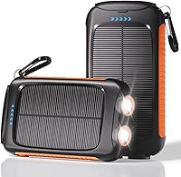 Luvknit 20000mAh Solar Power Bank Portable Charger USB-C USB-A Fast Charging Waterproof LED Flashlight for iPhone Samsung Camping Hiking Orange