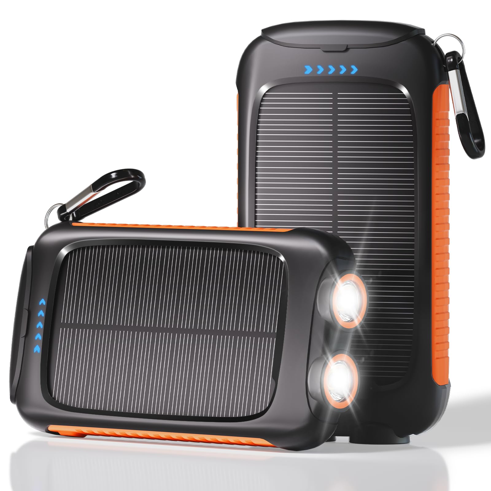 Caricatore solare per telefono, 20000 mAh, power bank portatile con USB-A da 15 W e USB-C, arancione, compatibile con iPhone, iPad, Samsung, 2 torce di emergenza a LED integrate, perfetta per