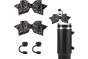 2pcs Bow Charms and 4pcs Straw Toppers, Cute Lid Cover Caps Decorations for Stanley Cup