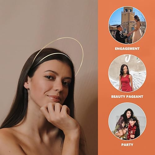 Miniatura 8 de FOMIYES Corona de halos dorados, 1 unidad, diadema de halos virgen, 2 capas, reina de diosa, ángel, tiara de metal, para boda