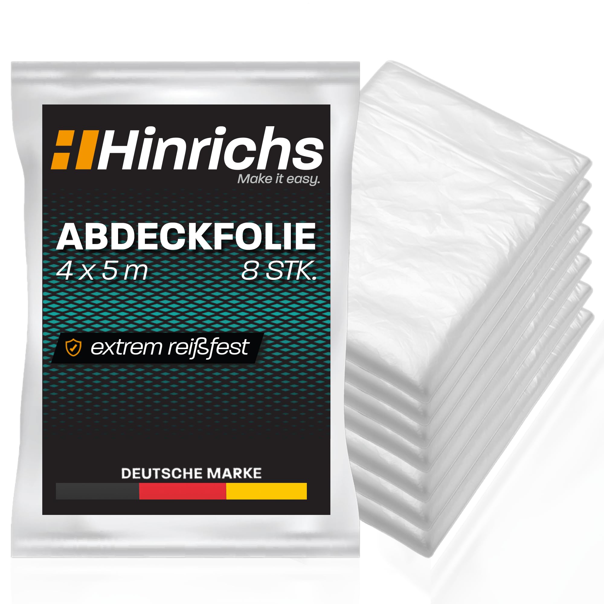 Hinrichs 8-Pack Plastic Dust Sheets for Decorating - 4m x 5m - Dust Sheet Plastic Sheet - Decorating Sheets for Painting and Furniture Protection - LDPE Quality - Dustsheets - Decorating sheets