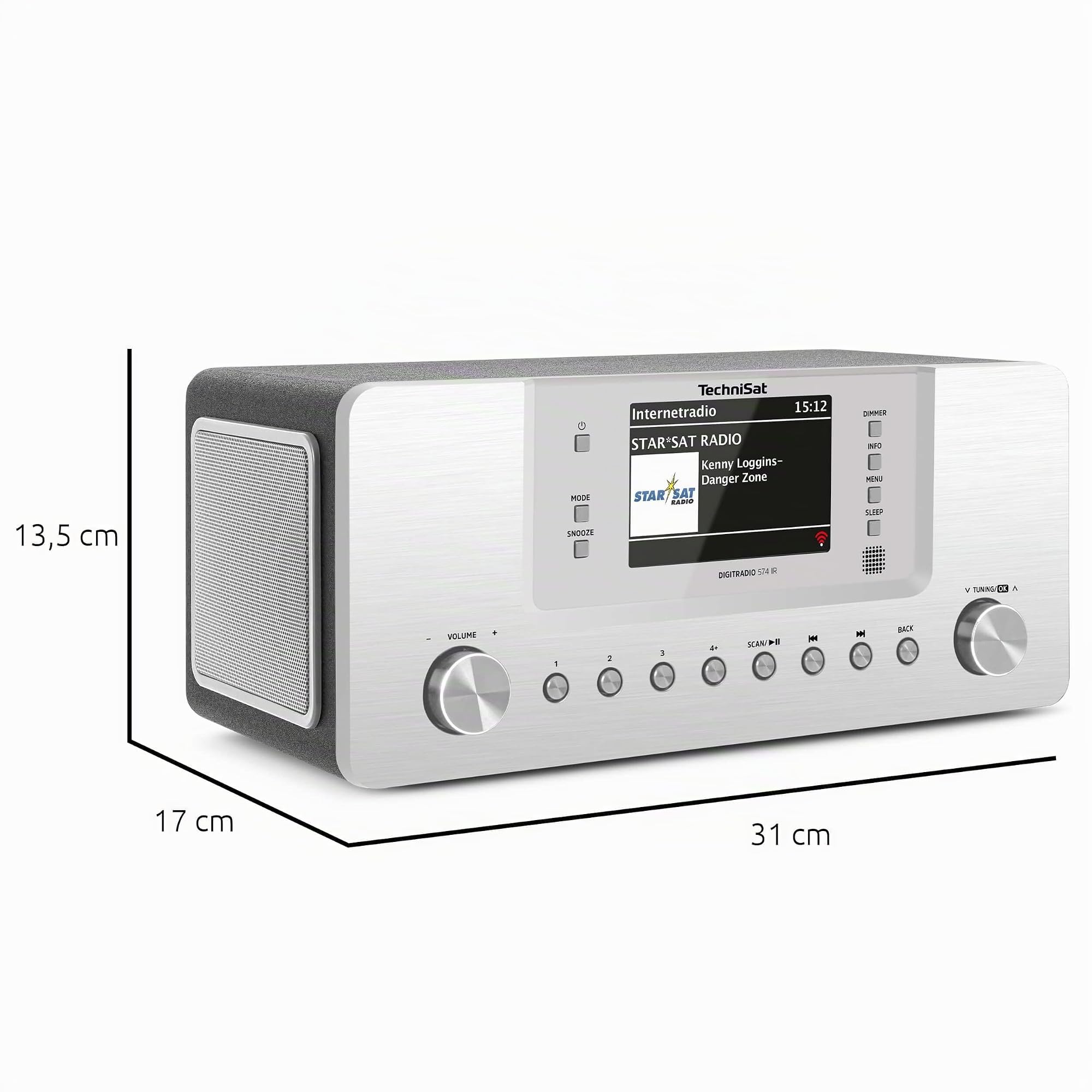 TechniSat DIGITRADIO 574 IR - Radio Internet stéréo (Dab+, FM, Wi-FI, Streaming Audio Bluetooth, écran Couleur 4 Pouces, USB, AUX in, Prise Casque, réveil, 10 W, Application/télécommande) Argent