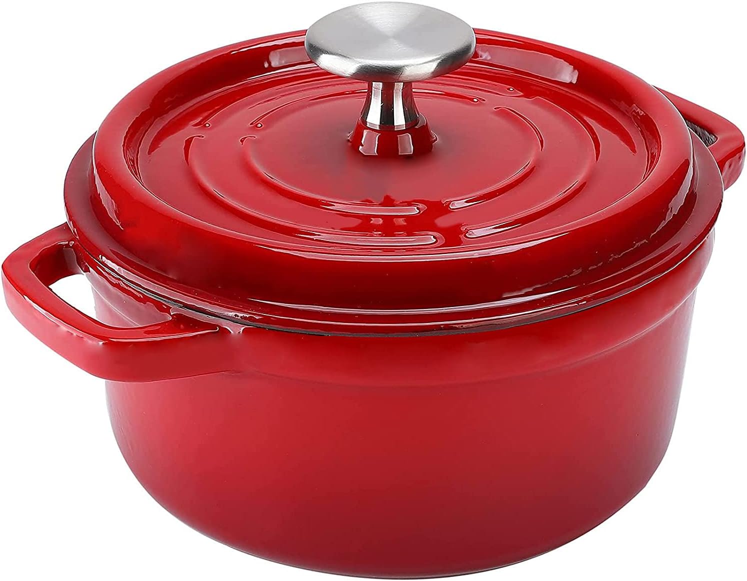 Puricon Enameled Cast Iron Dutch Oven, 3.3 Quart Round Pot Non-Stick Enamel Coated Cookware Skillet with Lid and Loop Handles -Red