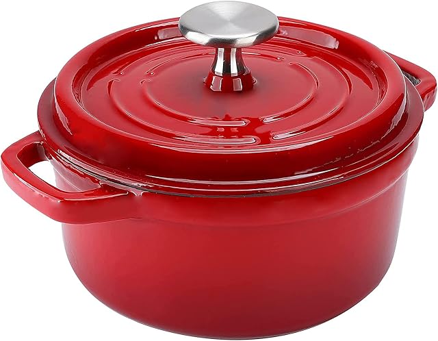 Puricon Cast Iron Round Casserole Dish with Lid, Enameled Dutch Oven Pot Ovenproof Cookware, Works on Stove Hob Induction Gas Cooker, for Sourdough Bread Stew Bake Fry Boil Steam Braise Roast, 26 cm