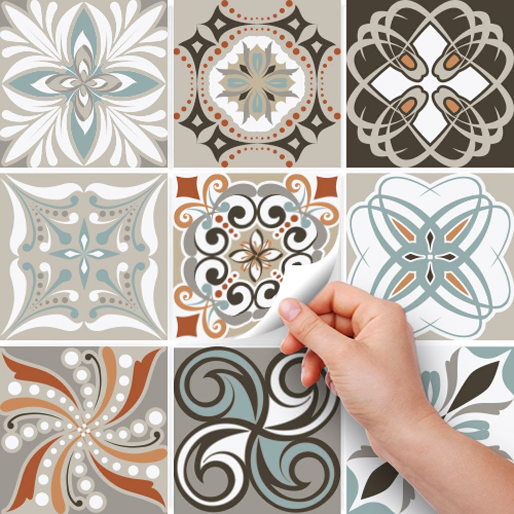 RE-COVERTILES - Adesivi per Piastrelle Bagno e Cucina 12 Pz 15x15 cm - PS00009 Decorazione murale in PVC impermeabile mattonelle mosaico stile cementine Azulejos