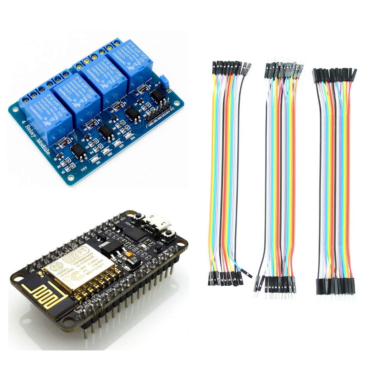Robotbanao 4 Channel Relay Module (4 CH) + ESP8266 Lua Amica Development Board + Jumper Wire Set (60 Pcs,) (M-M, F-F, M-F) 20 Cm (Combo)