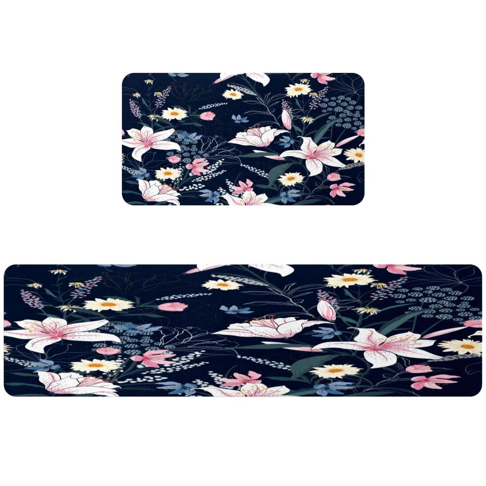 Lot de 2 tapis de cuisine antidérapants et lavables motif tropical