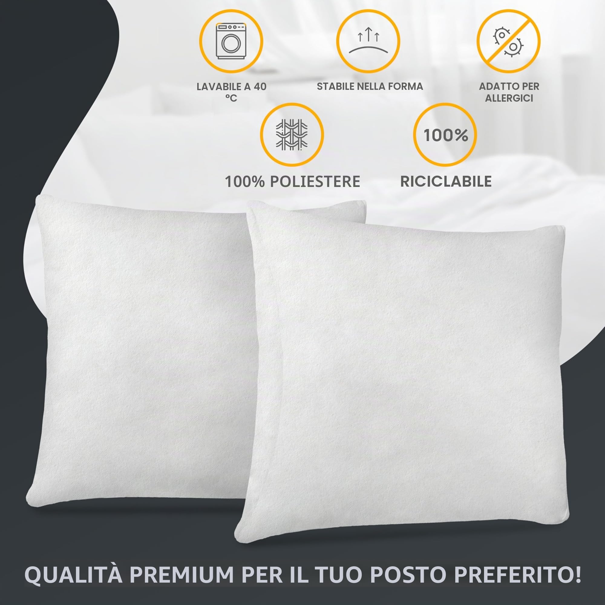 LILENO HOME Set di 6 riempimento cuscino 50x50 cm - Cuscino interno lavabile a 40°C adatto per allergici - Cuscino in poliestere come cuscino per divano, cuscino per la testa