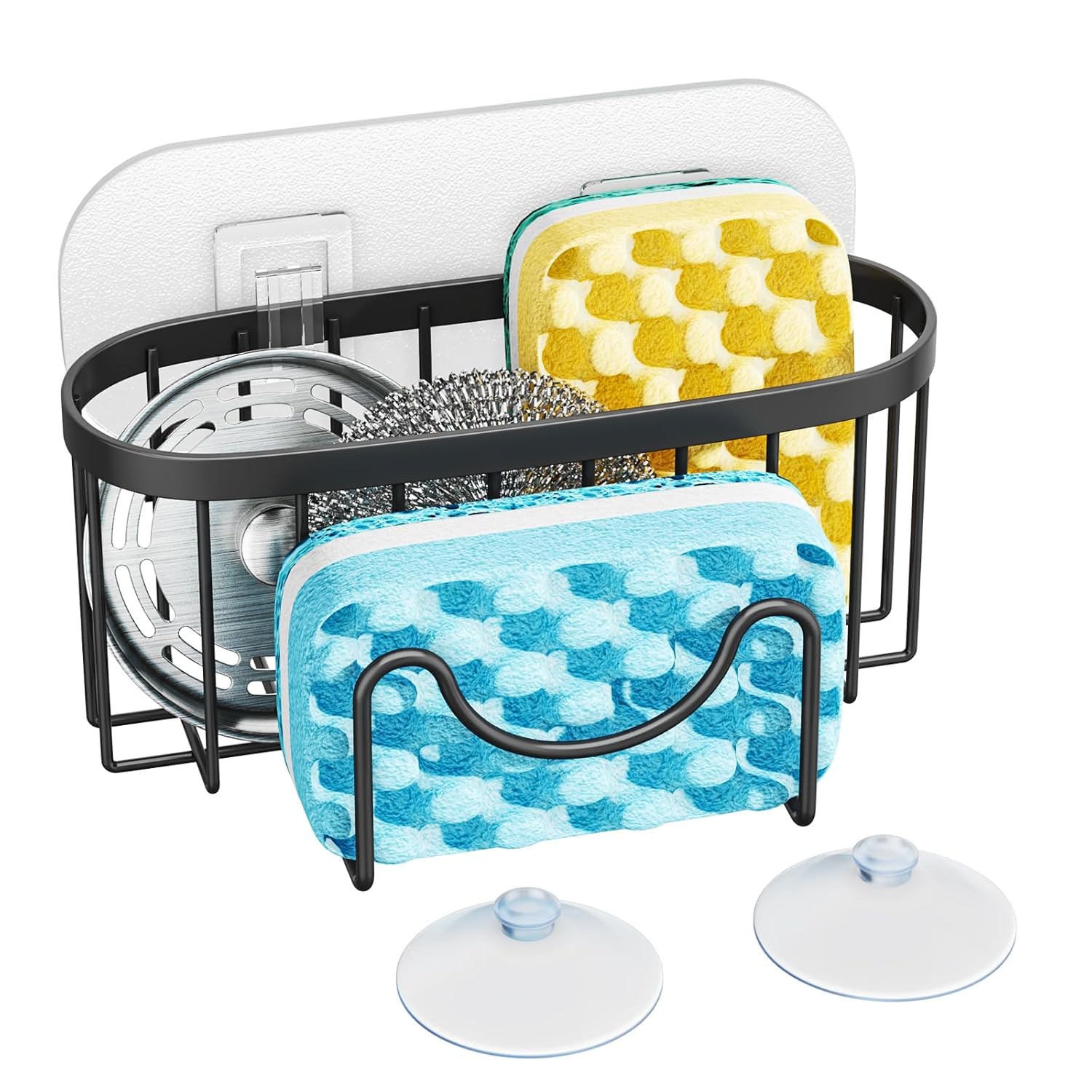 HapiRm Multifunctional Sponge Holder with Unique M-Shaped 2 Installation Methods Kitchen Sink Caddy Organizer Rustproof Stainless Steel Sponge