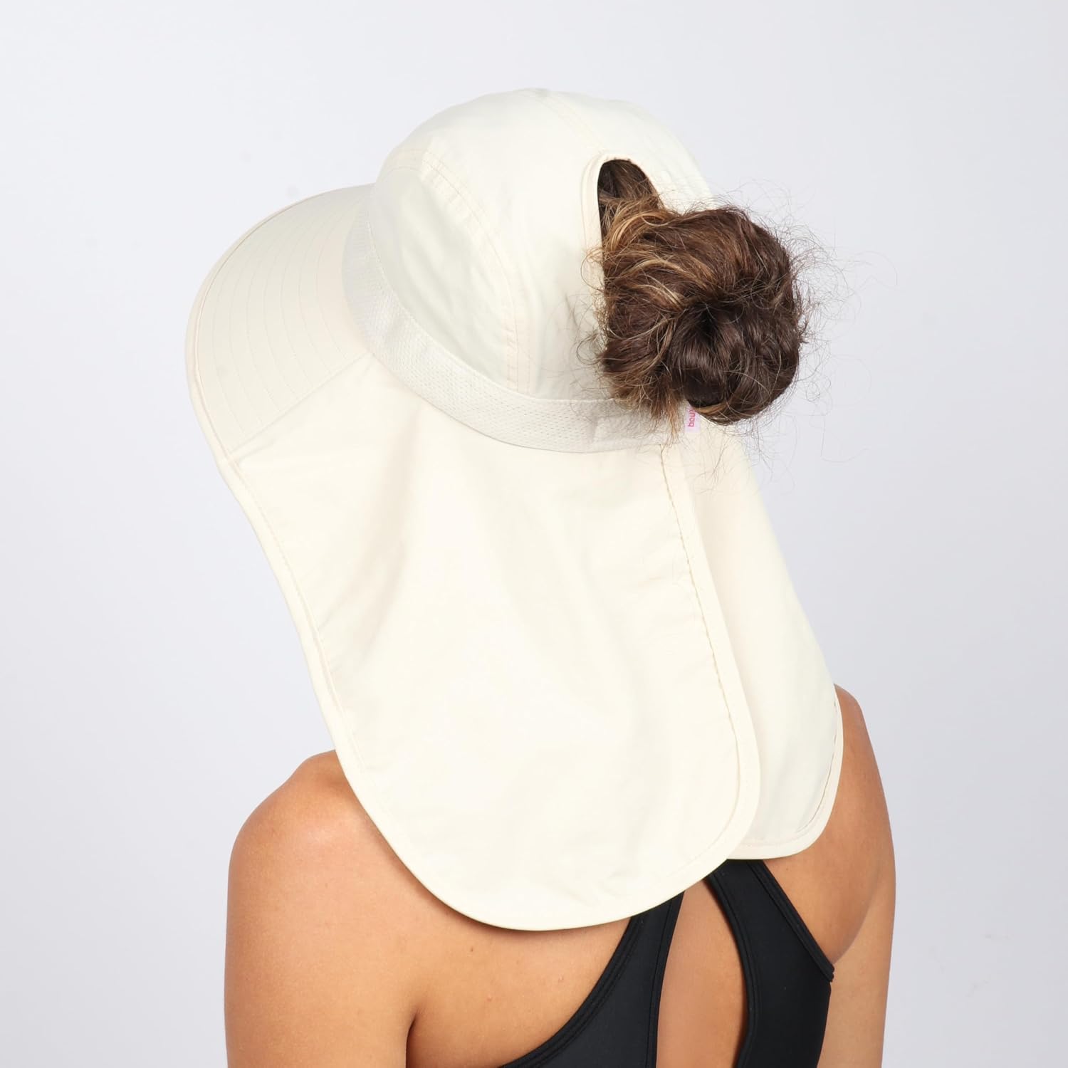 Ponyflo Neck Cape Sunblocker Wide Brim Hat, Patented Women’s Ponytail Sun Hat, Full Open-Back Design, UPF Sun Protection Cap