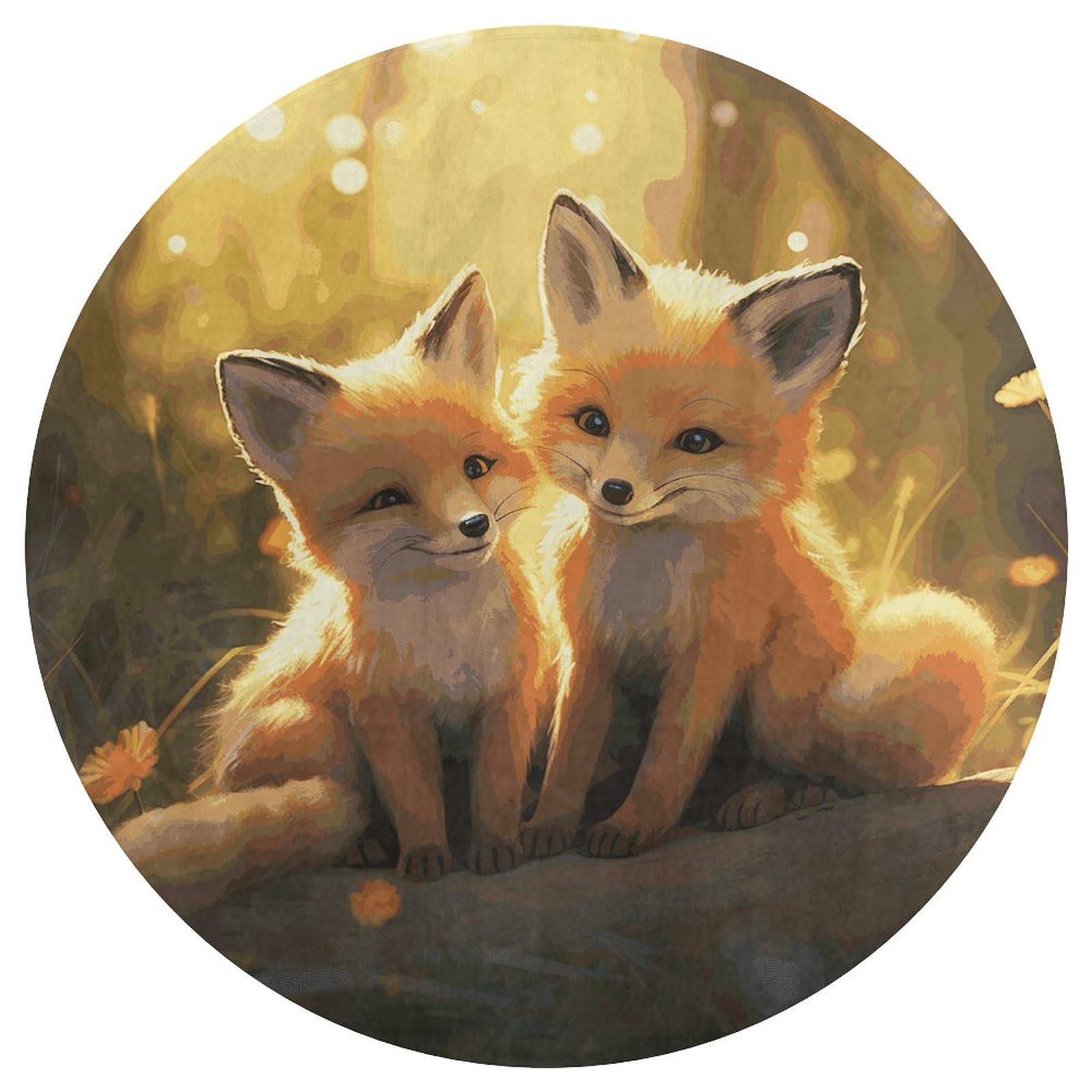 Tapis rond lavable motif renards mignons, le cadeau idéal de décoration d'intérieur