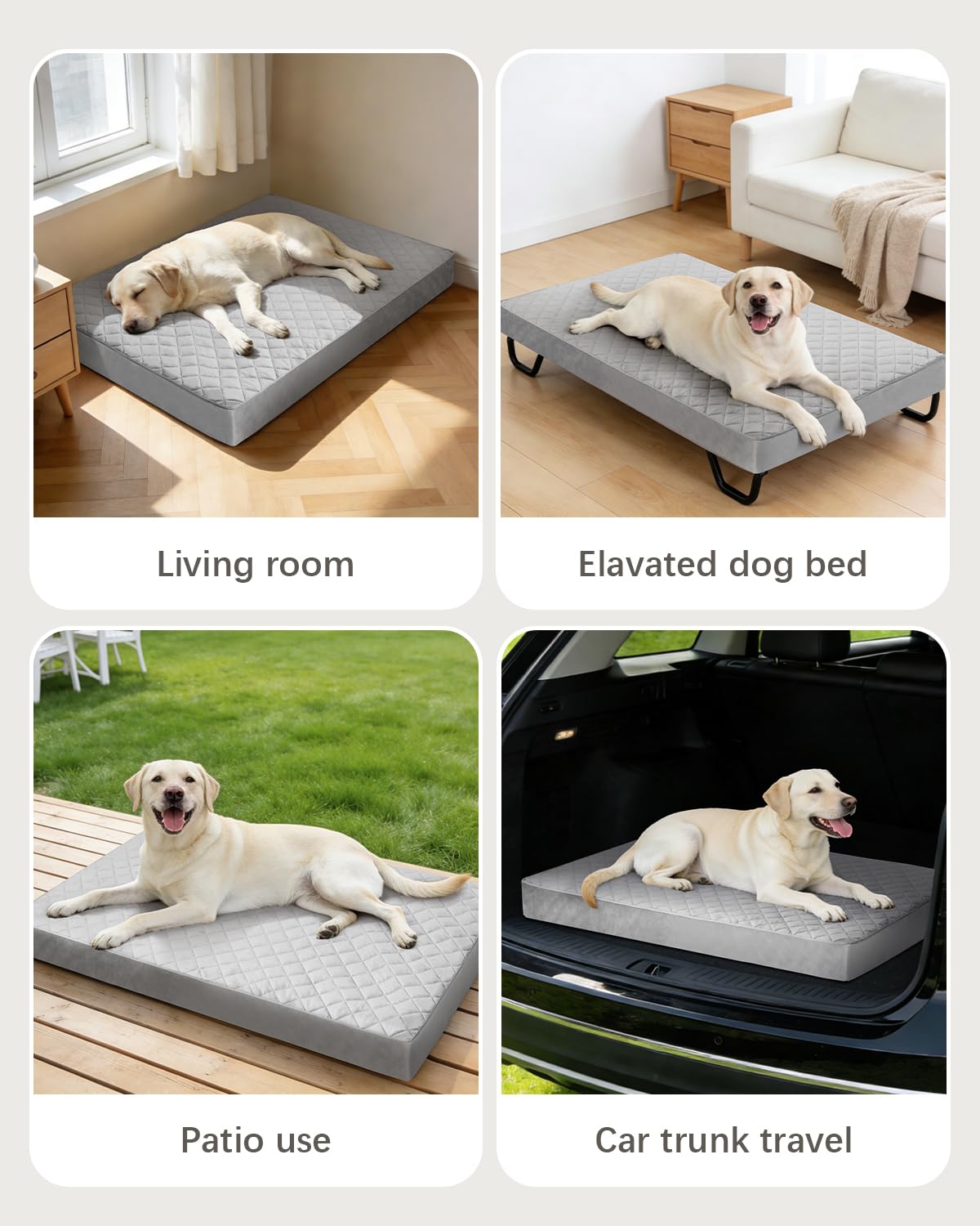 NUPIDA - Cama ortopédica para Perros Grandes, colchón Impermeable con Funda extraíble Lavable y Base Antideslizante, colchón Acolchado para Jaula, 88,9 x 55,9 cm, Gris Claro