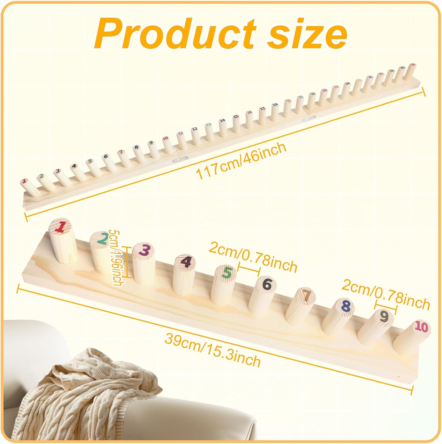 LynxLink 46 Inch Wooden Chunky Yarn Loom - for Chunky Blanket with Numbered Pegs, Easy-to-Use Knitting Blanket Loom for Beginners, DIY Enthusiasts, Ideal Handmade Gift for Chunky Knitting Lovers
