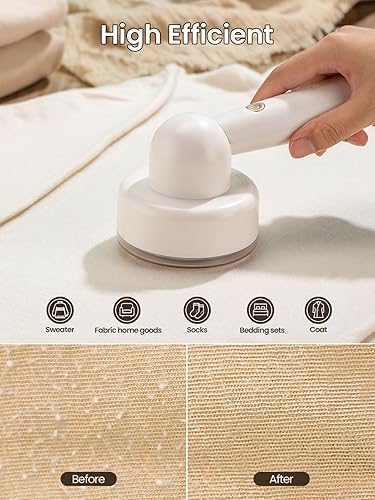 Miniatura 2 de CuieTuee Afeitadora eléctrica recargable para quitar pelusas con pantalla digital LED, 3 engranajes ajustables, 6 cuchillas para ropa, suéter, sofá,