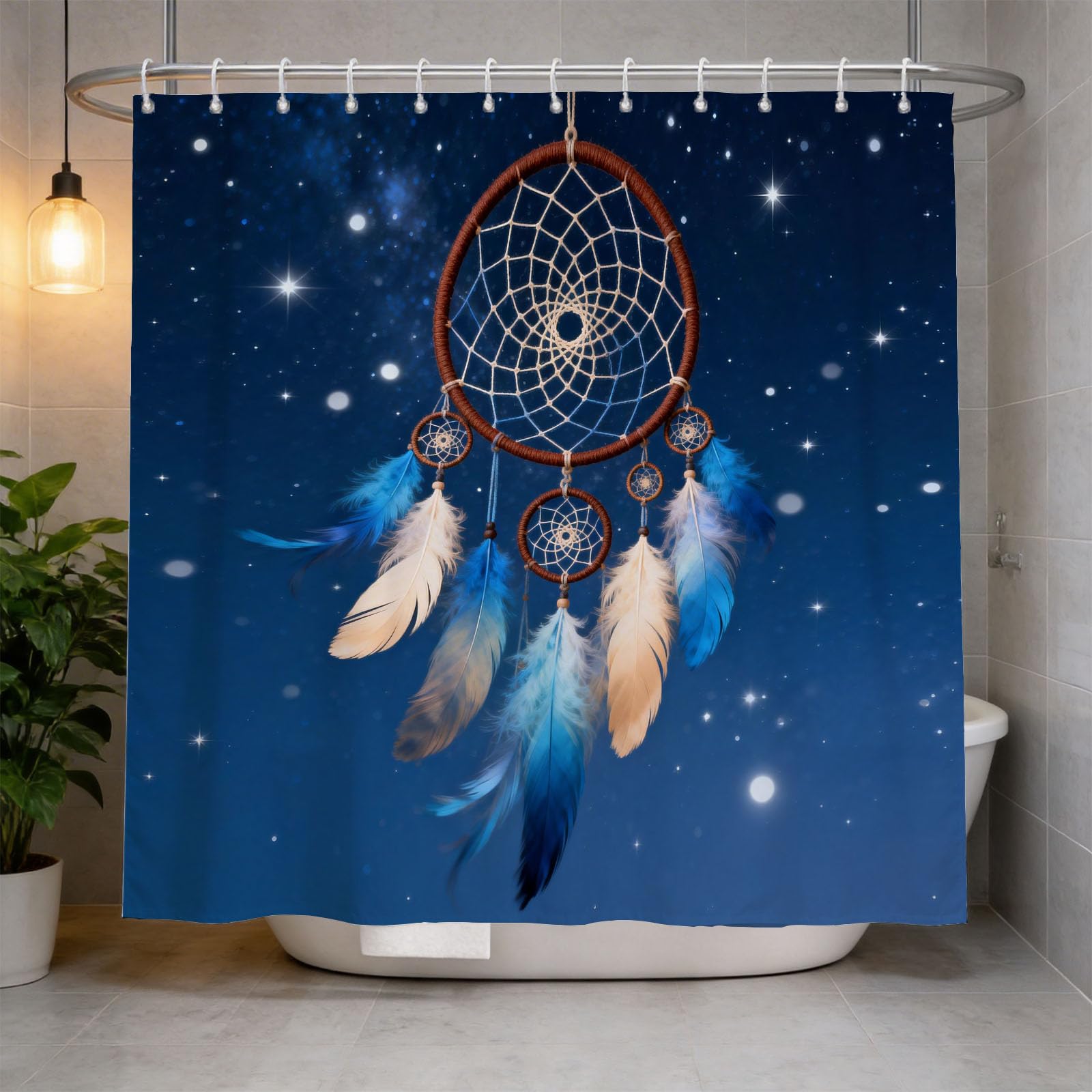 Hongduo 3D Feather Shower Curtain for Stalls Bathtubs Dreamy Bathroom Decor Shower Curtain Set Polyester Fabric Waterproof 180x180cm/71X71 Inch with Hooks