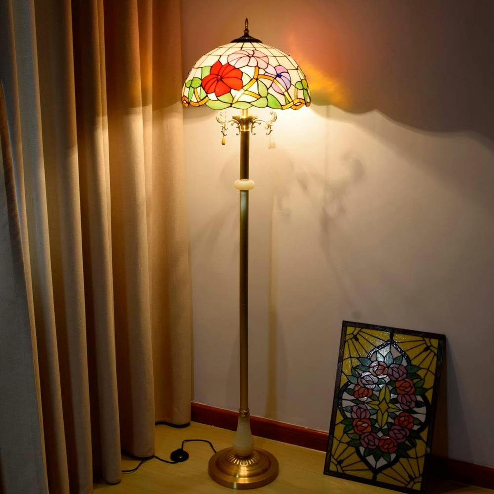 Stojąca Lampa Do Czytania Tiffany 16 Cali,Styl Europejski,Wysokiej Jakości,Lampa Morning Glory,Czysta Miedź,Pionowa Lampa Do Czytania,Do Gabinetu,Salonu,Sypialni