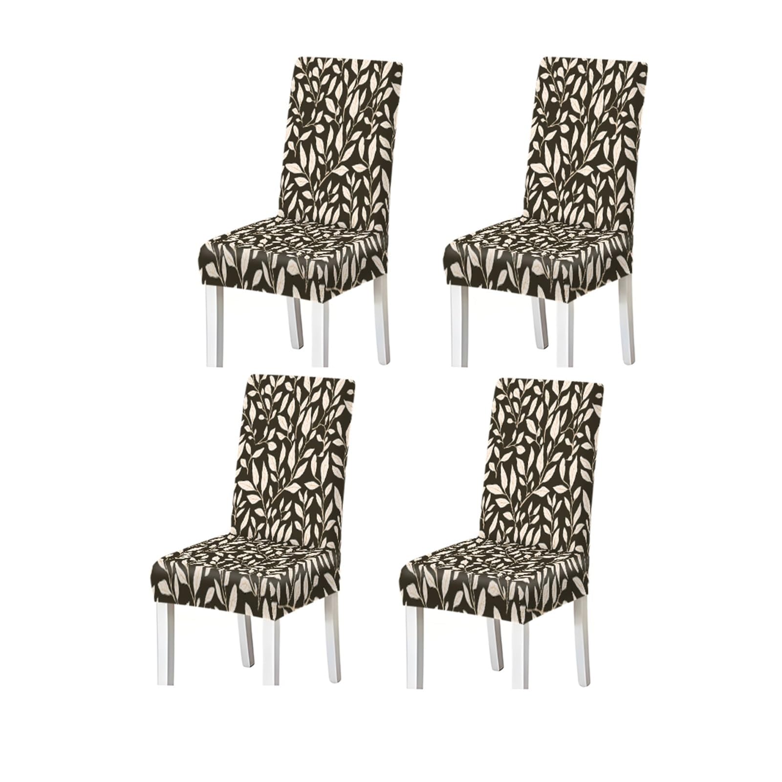 BOSUYBN Leaf Print Dining Chair Covers Set Of 2/4/6, Stretch Slipcovers For Kitchen Dining Room Furniture Protectors for Home Dining Room(4PCSChair cover)