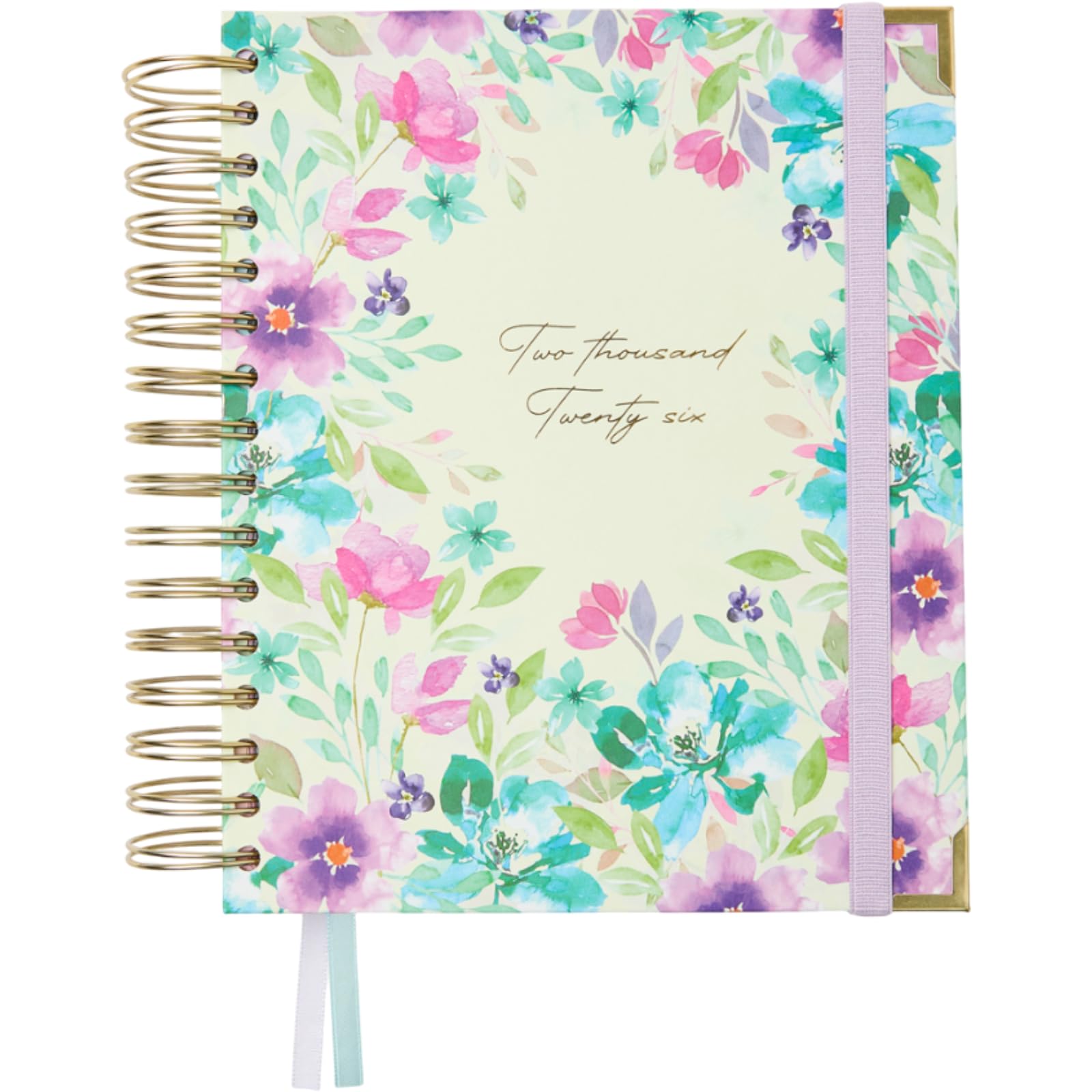 Takenote Diary 2026 - A5 Size (16.5x20.5 cm), Week-to-View, 12-Month Annual Planner January to December, Double Gold Spiral, Dual Bookmark, Elastic Band, Spanish & English - Anna