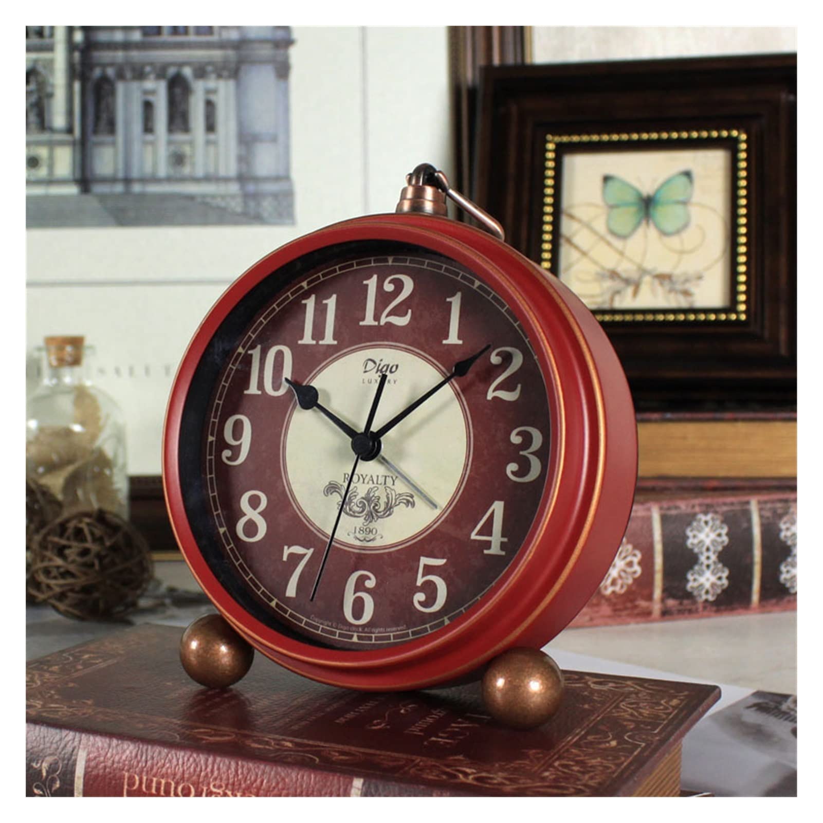 Budziki do wnętrz Retro Budzik Ornament Kreatywna Ozdoba, Budzik stołowy do sypialni Salon Biuro (Kolor: 2)