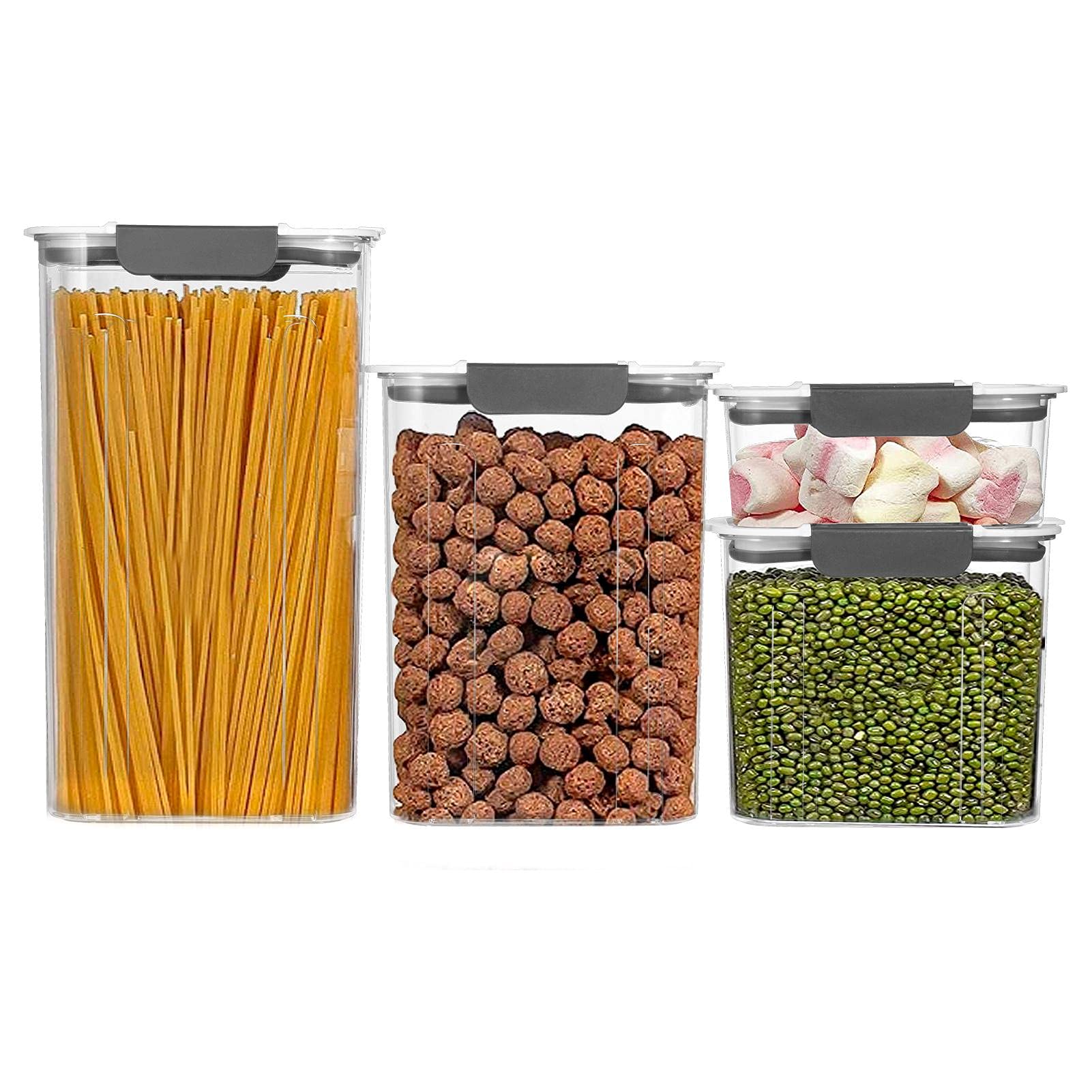 Set di 4 barattoli con coperchio, ermetici, angolari, 0,7/1,7/2,7/3,6 l, barattoli di stoccaggio per conservare pasta, muesli, riso, farina, mangimi