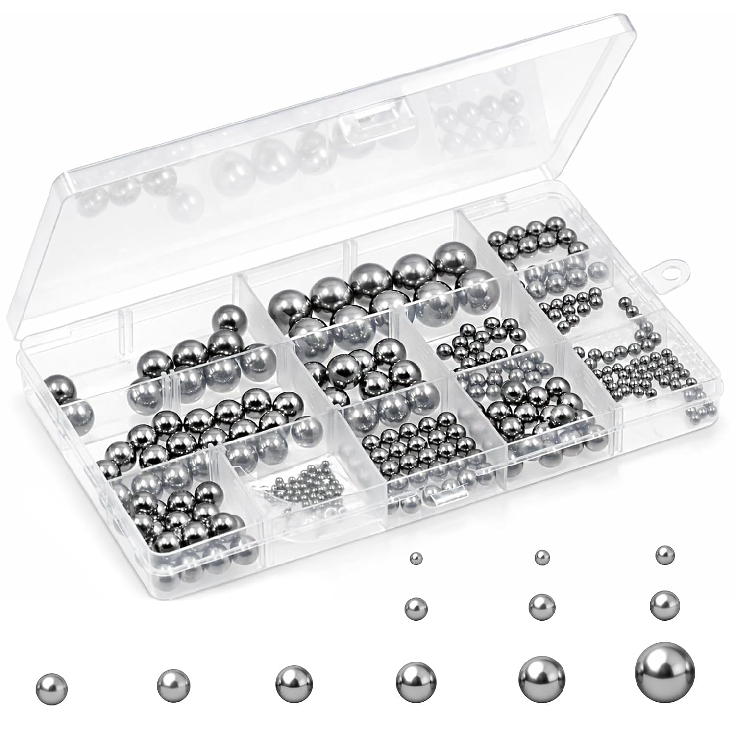 300PCS 12 Sizes SAE 304 Stainless Steel Ball Assortment Kit, 3/32” 1/8” 5/32” 3/16” 7/32” 1/4” 9/32” 5/16” 11/32” 3/8” 13/32” 1/2” Bicycle Bearing Balls