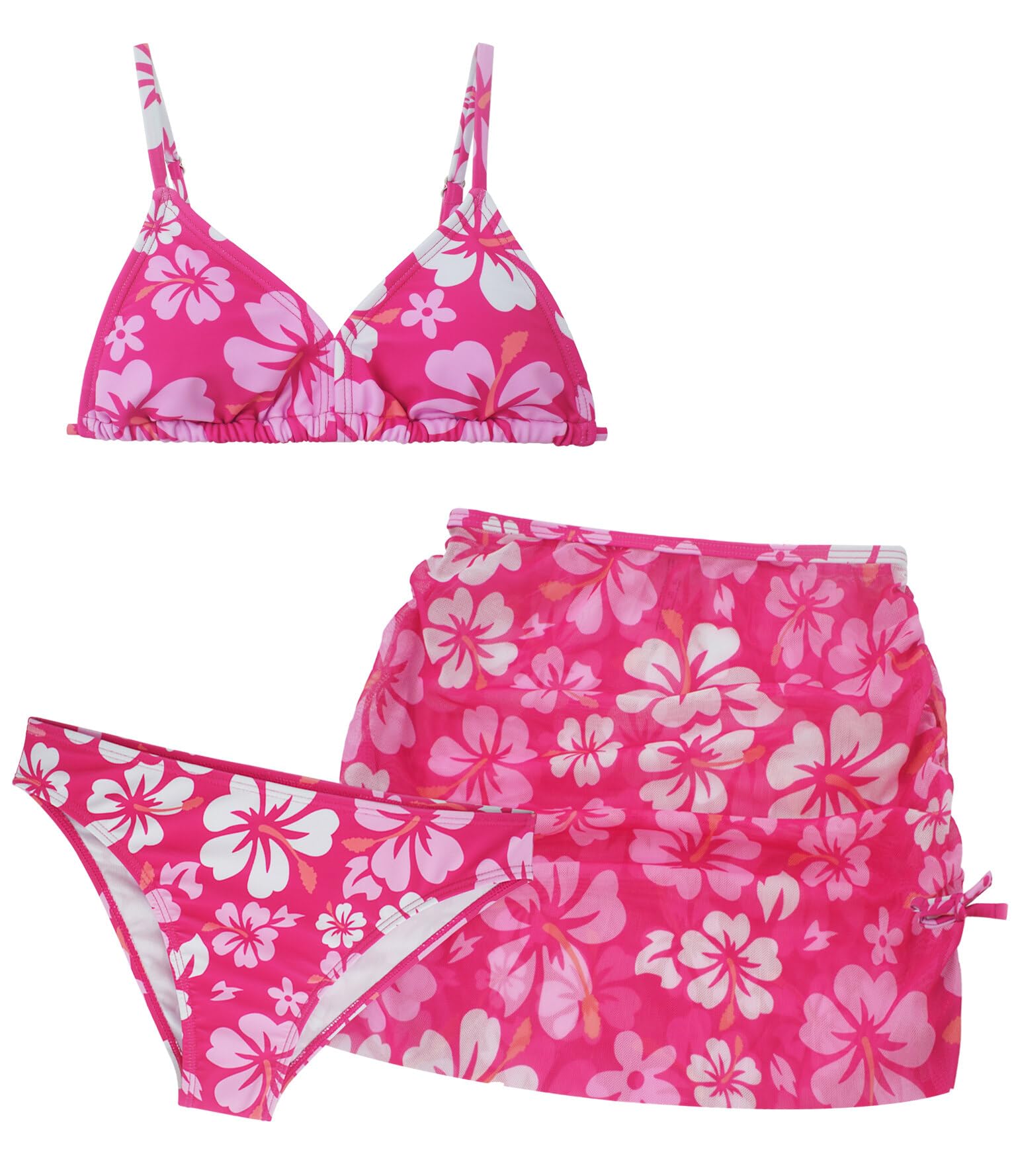 AIEOE Set 3 PCS Bañador con Falda Niñas Bikini con Motivo Floral Traje de Baño Verano para 8-14 Años