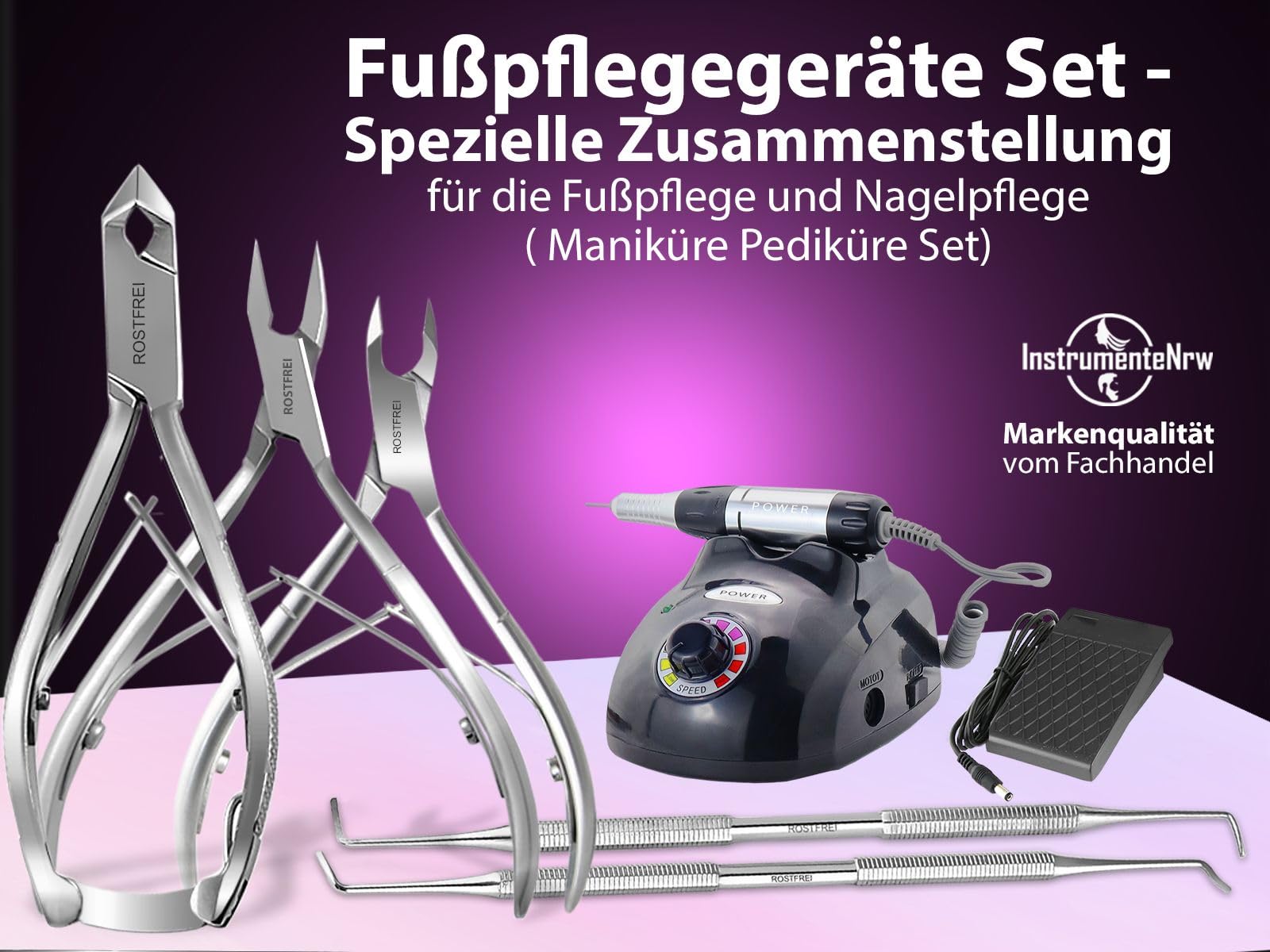 Profi Fußpflegegerät Pediküre-Fußpflege-Set & Nagelzangen-Set 25.000 U/min | Delux Hornhautentfernung und Nagelpflege mit starker Leistung 3 Fußpflege Nagelzangen und 2 verschiedenen Eckenheber