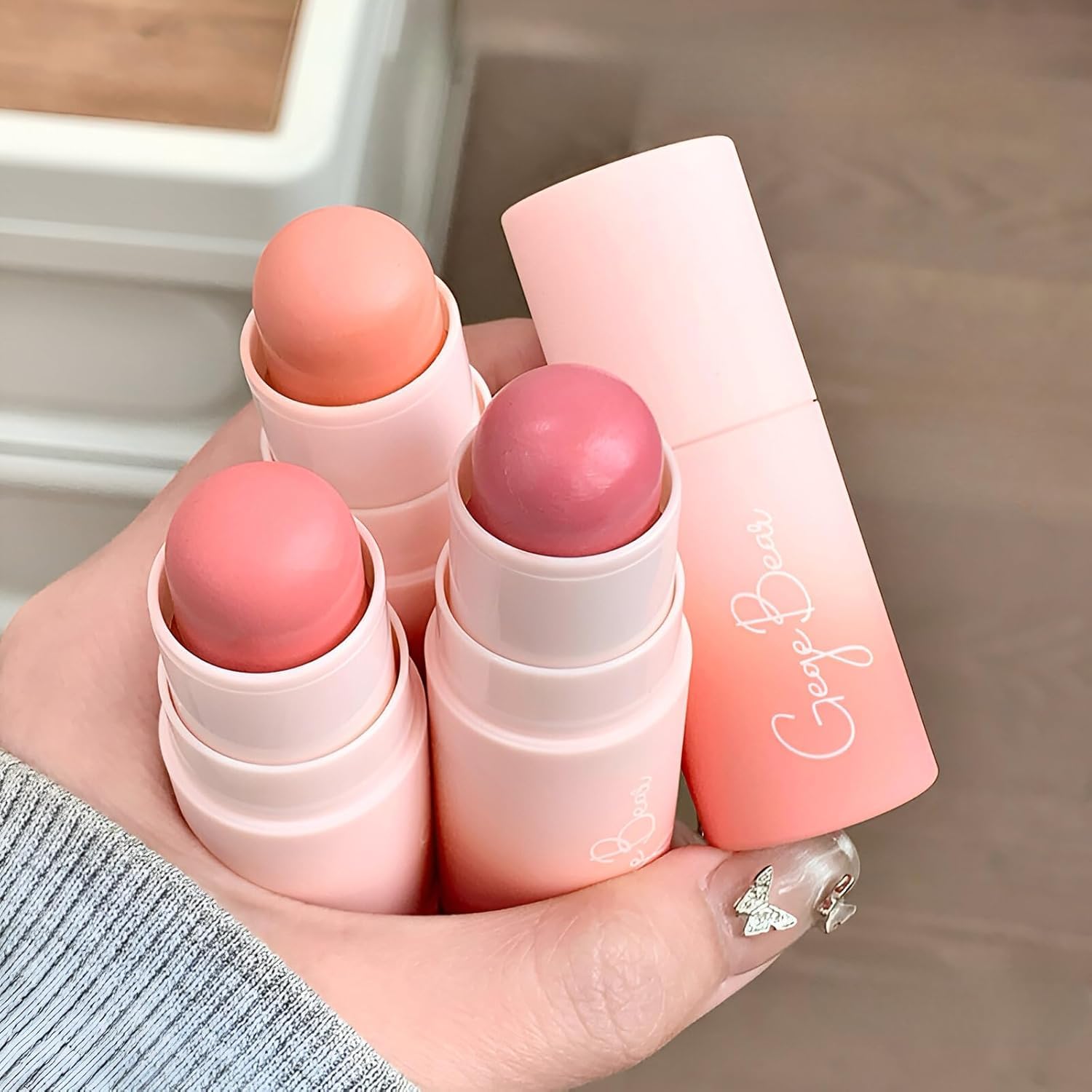 Gege Bear Blush Stick | Smooth, Non-Cakey Texture | Easy-To-Use Twist-Up Design | Buildable & Hydrating Texture | Soft Mist Finish | Cute Pastel Blush Aesthetic For Women | Long-Lasting Formula | Blush Tint For Natural Glow | Dewy Rose Pink Blusher Effect (04# Leng Bailao, 6g)-image-47