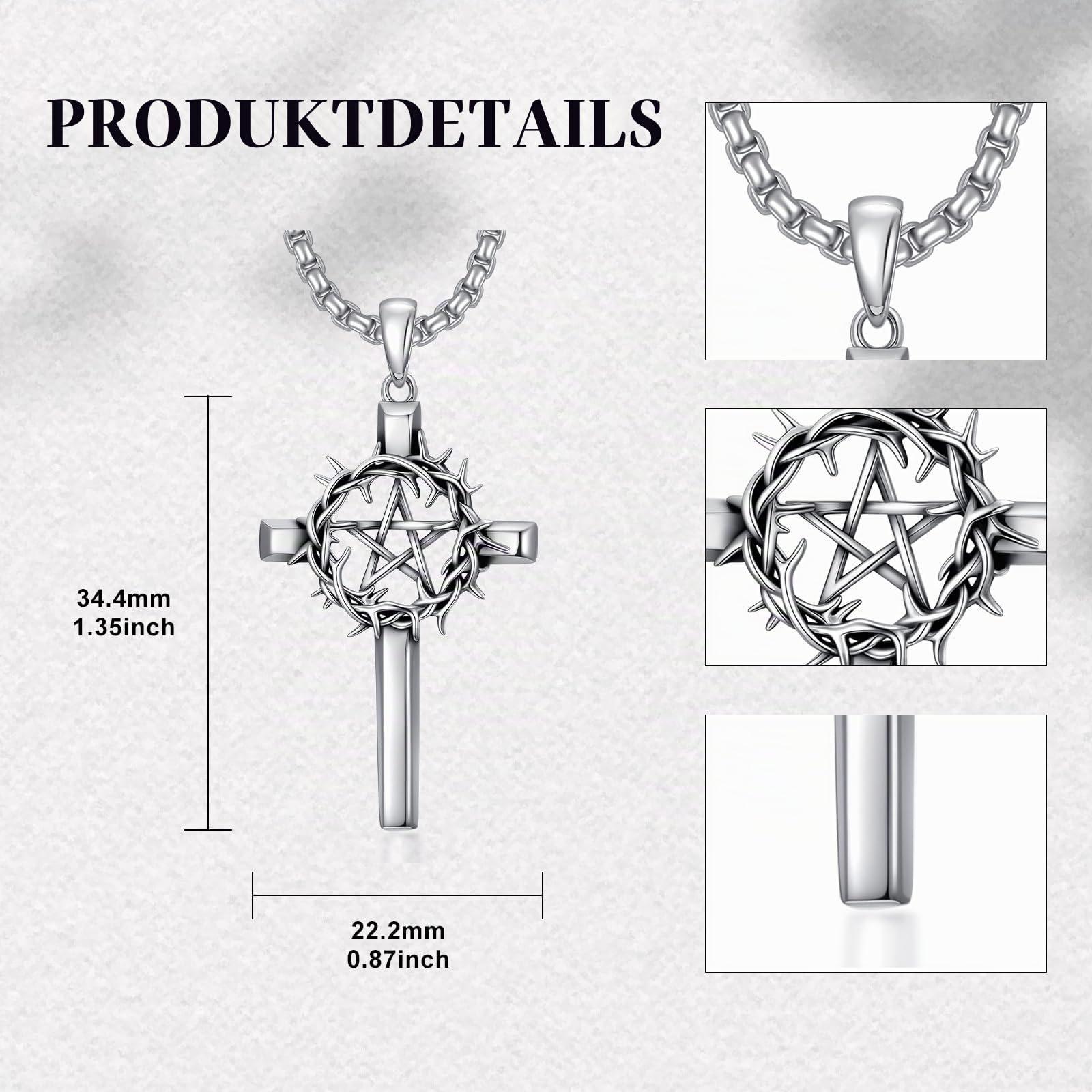 Kreuz Halskette für Herren 925er Sterlingsilber Kruzifix Anhänger christlicher Kreuzschmuck für Männer und Frauen