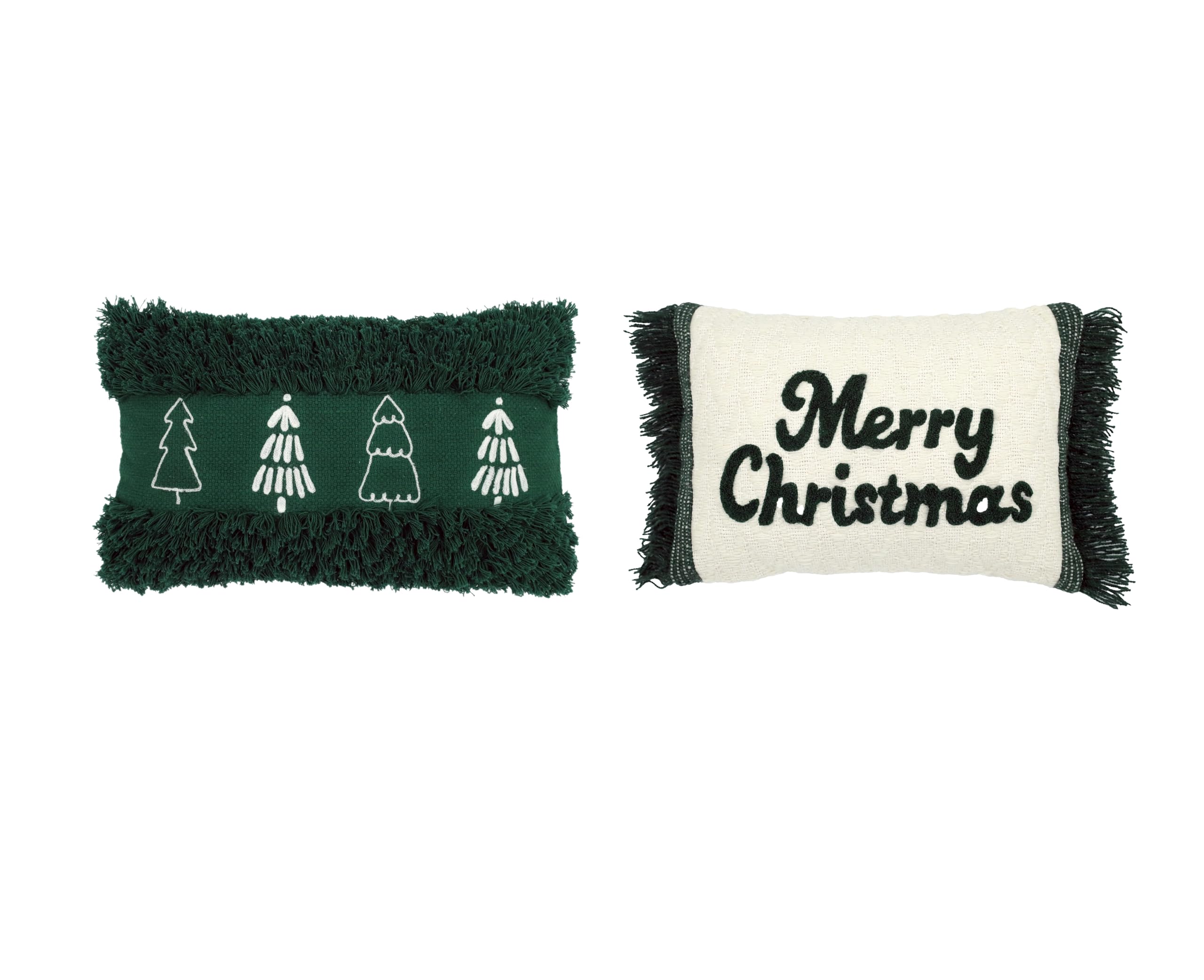 Juego de 2 fundas de cojín decorativo navideño | Fundas de cojín | Cojín decorativo | Árboles de Navidad | Fiesta de Navidad | 30x50 y 35x50 cm | 100% Algodón y Policotton | Verde y